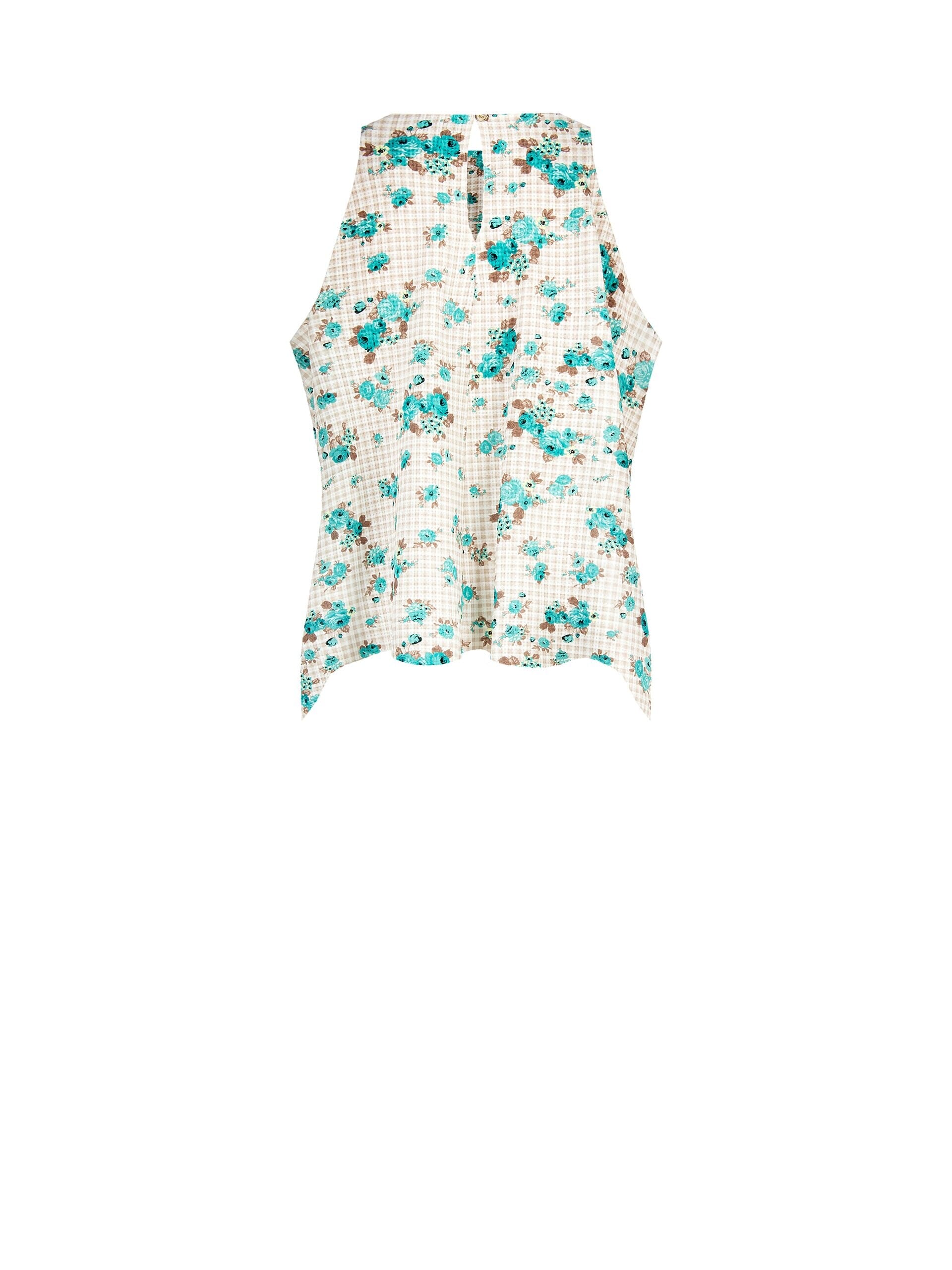 Blouse ample en forme de trapèze, à carreaux et roses Rinascimento
