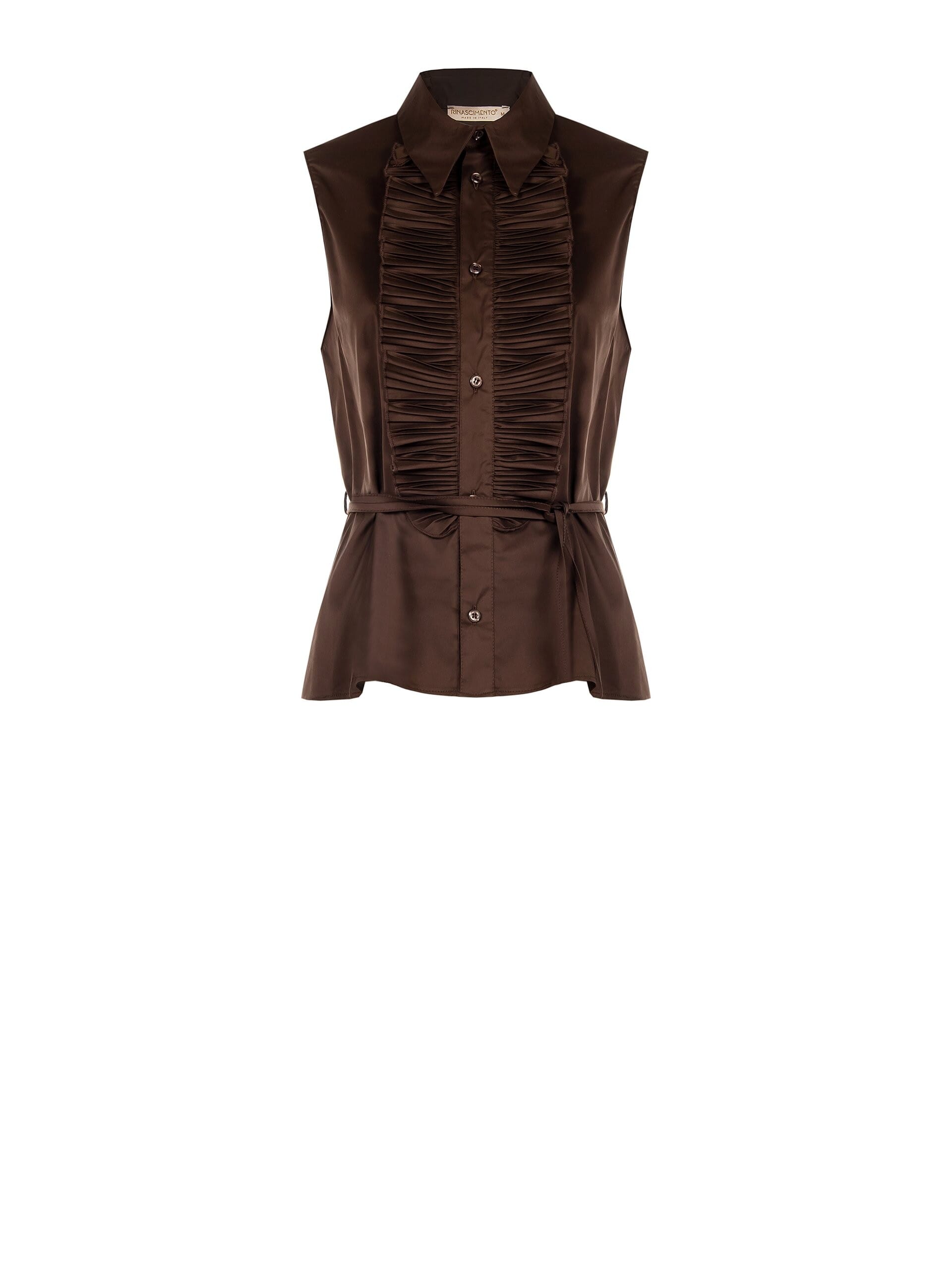 Chemise en coton mélangé avec des volants et une longue ceinture fine assortie, collection Rinascimento