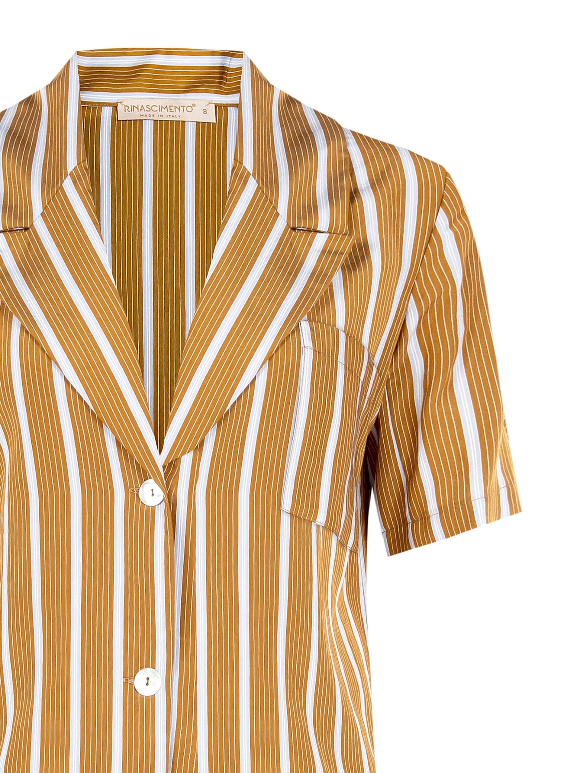 Camicia Corta A Righe In Misto Viscosa Con Revers Rinascimento