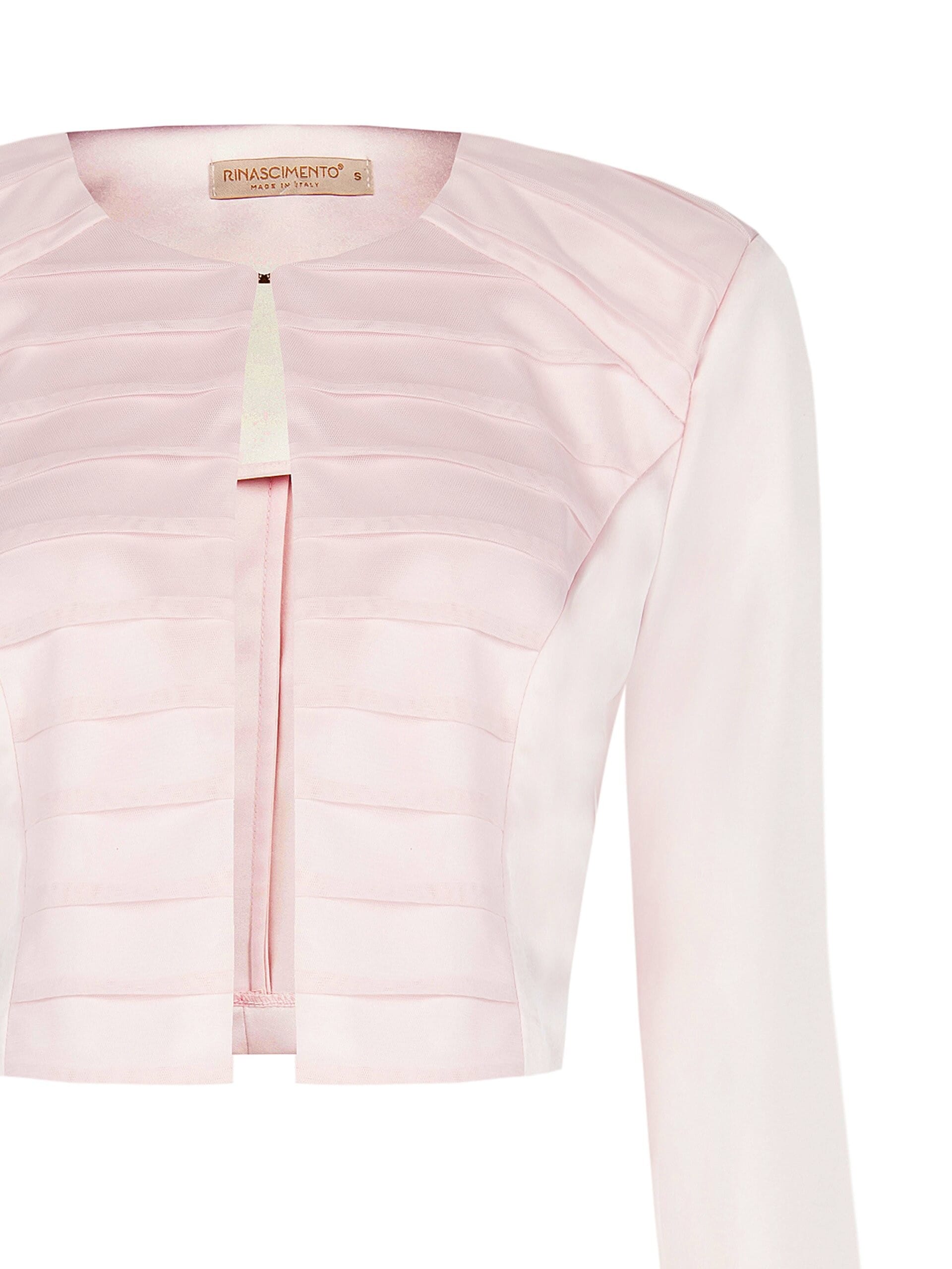 Bolero Coprispalle In Raso Con Inserto In Tulle A Pieghe Sul Davanti E Spalline Rinascimento
