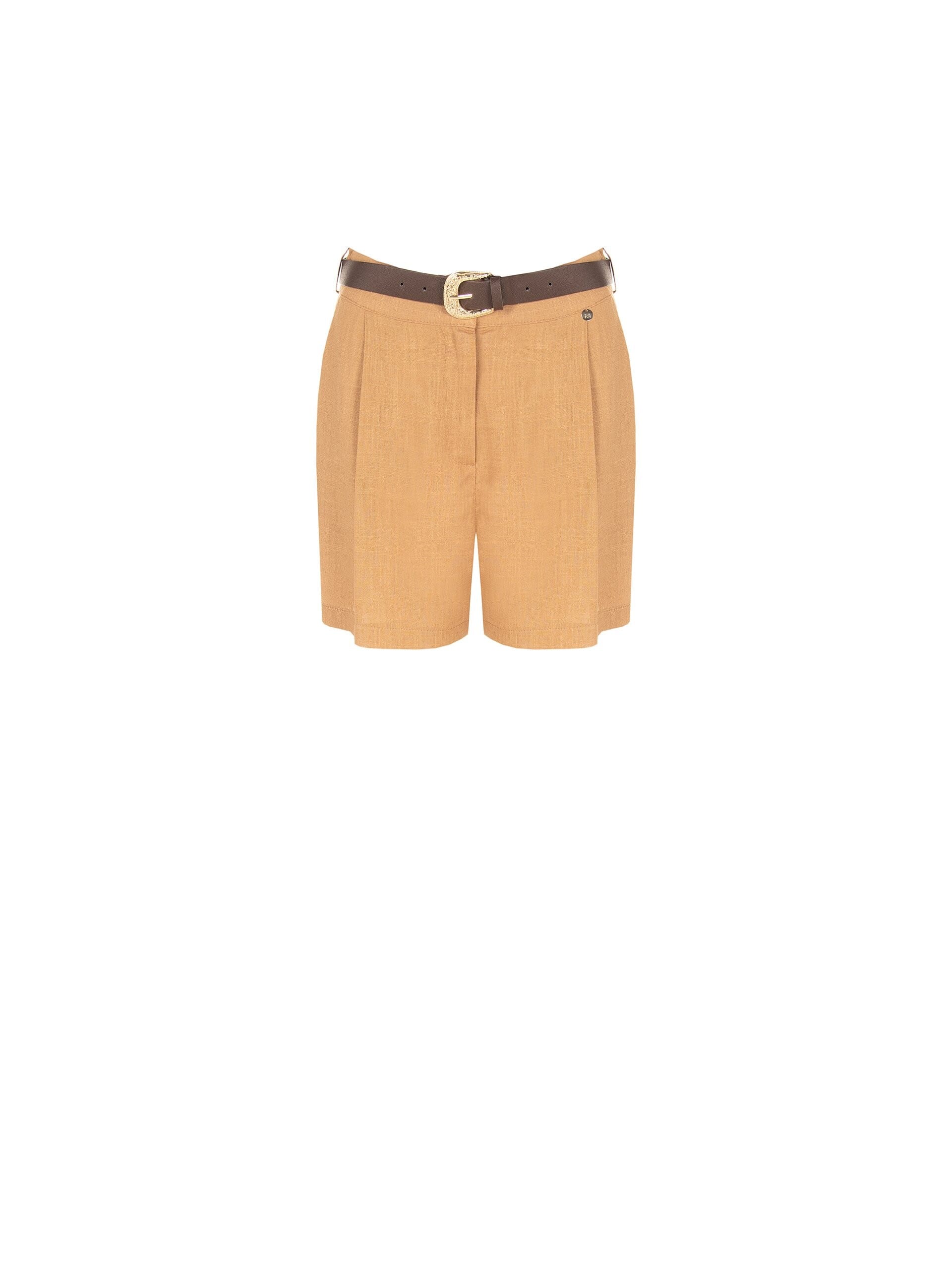 Pantaloni Corti In Misto Viscosa E Lino Con Cintura In Similpelle Abbinata Rinascimento