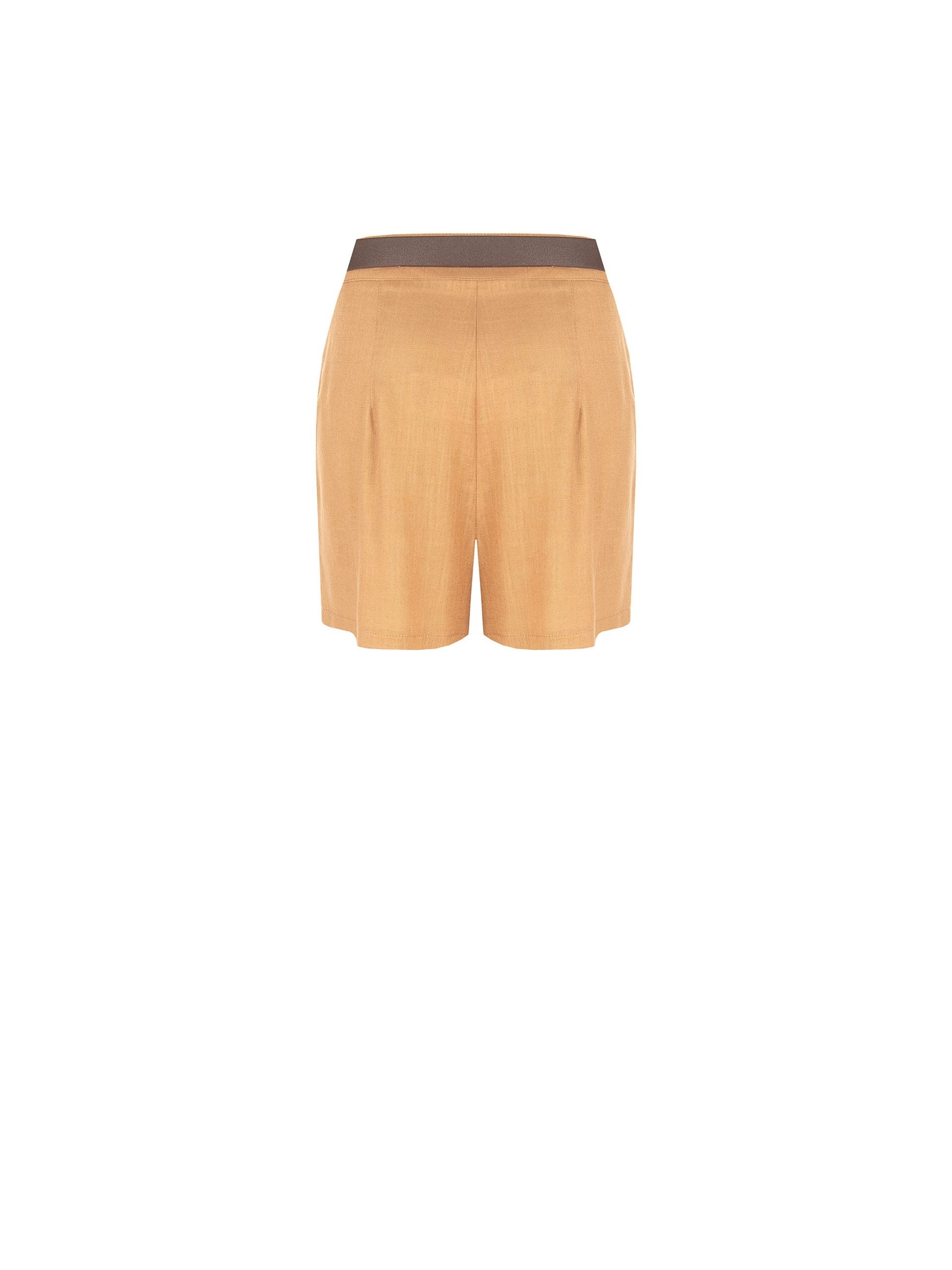 Pantaloni Corti In Misto Viscosa E Lino Con Cintura In Similpelle Abbinata Rinascimento