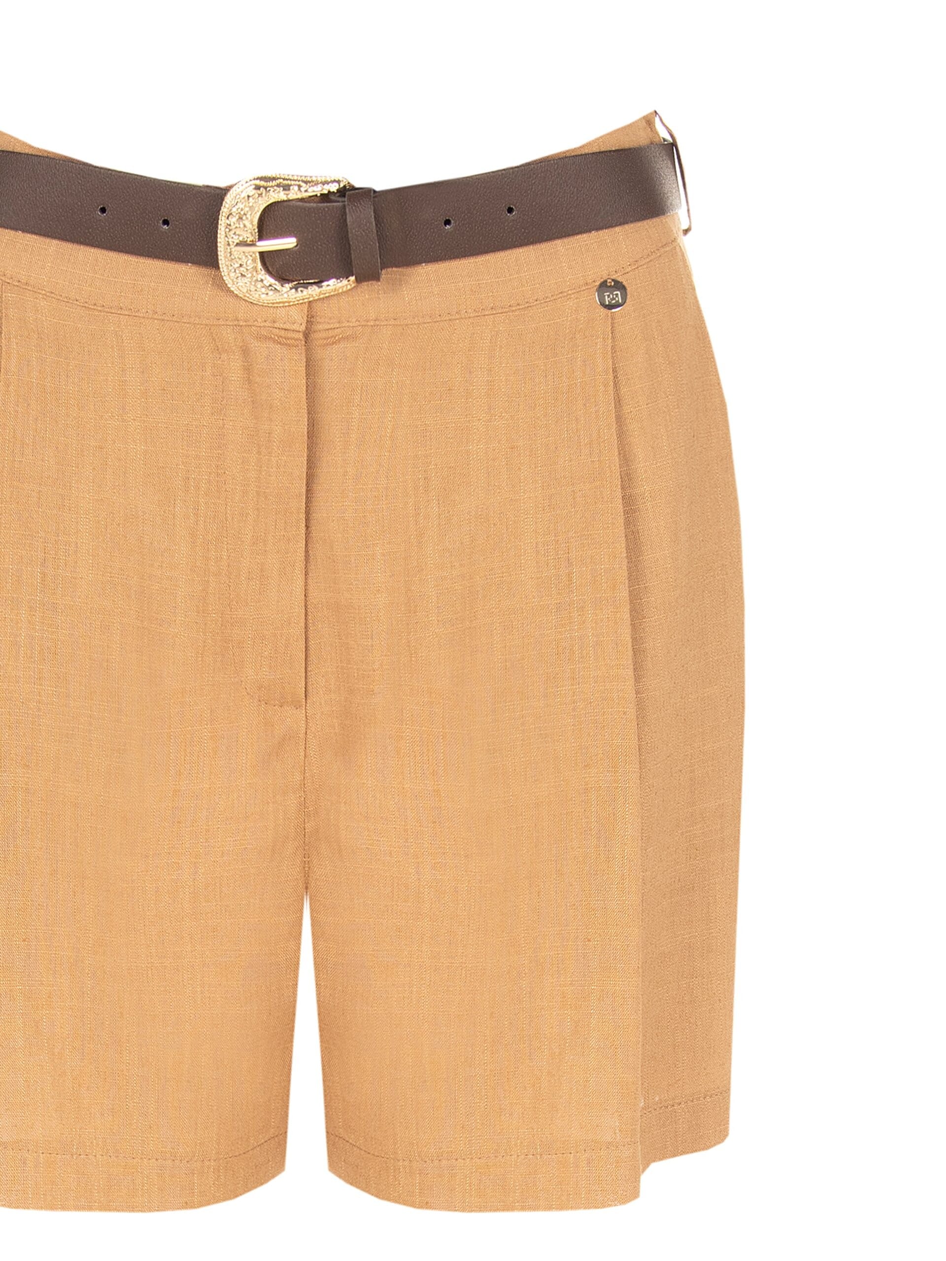 Pantaloni Corti In Misto Viscosa E Lino Con Cintura In Similpelle Abbinata Rinascimento