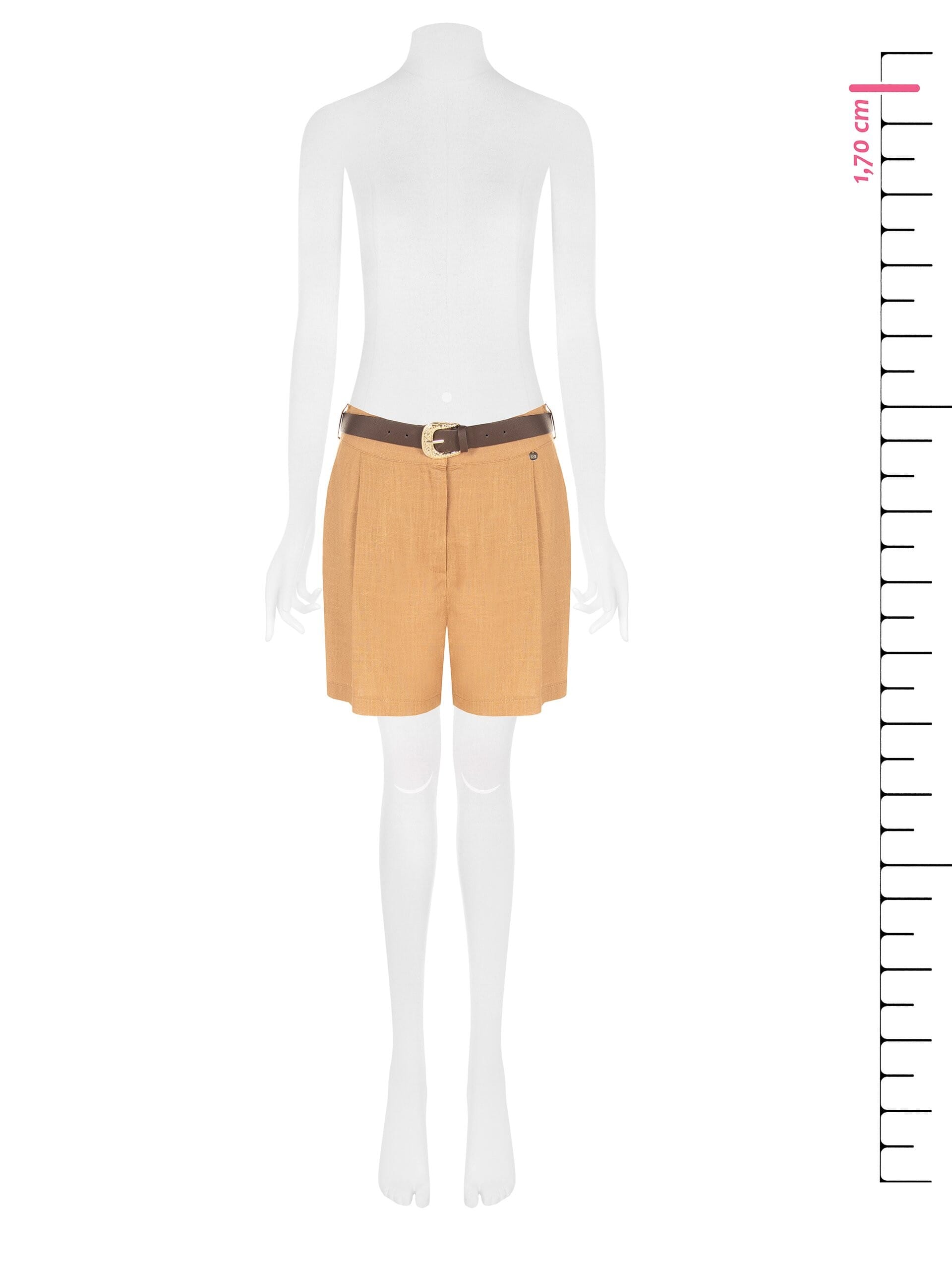 Pantaloni Corti In Misto Viscosa E Lino Con Cintura In Similpelle Abbinata Rinascimento