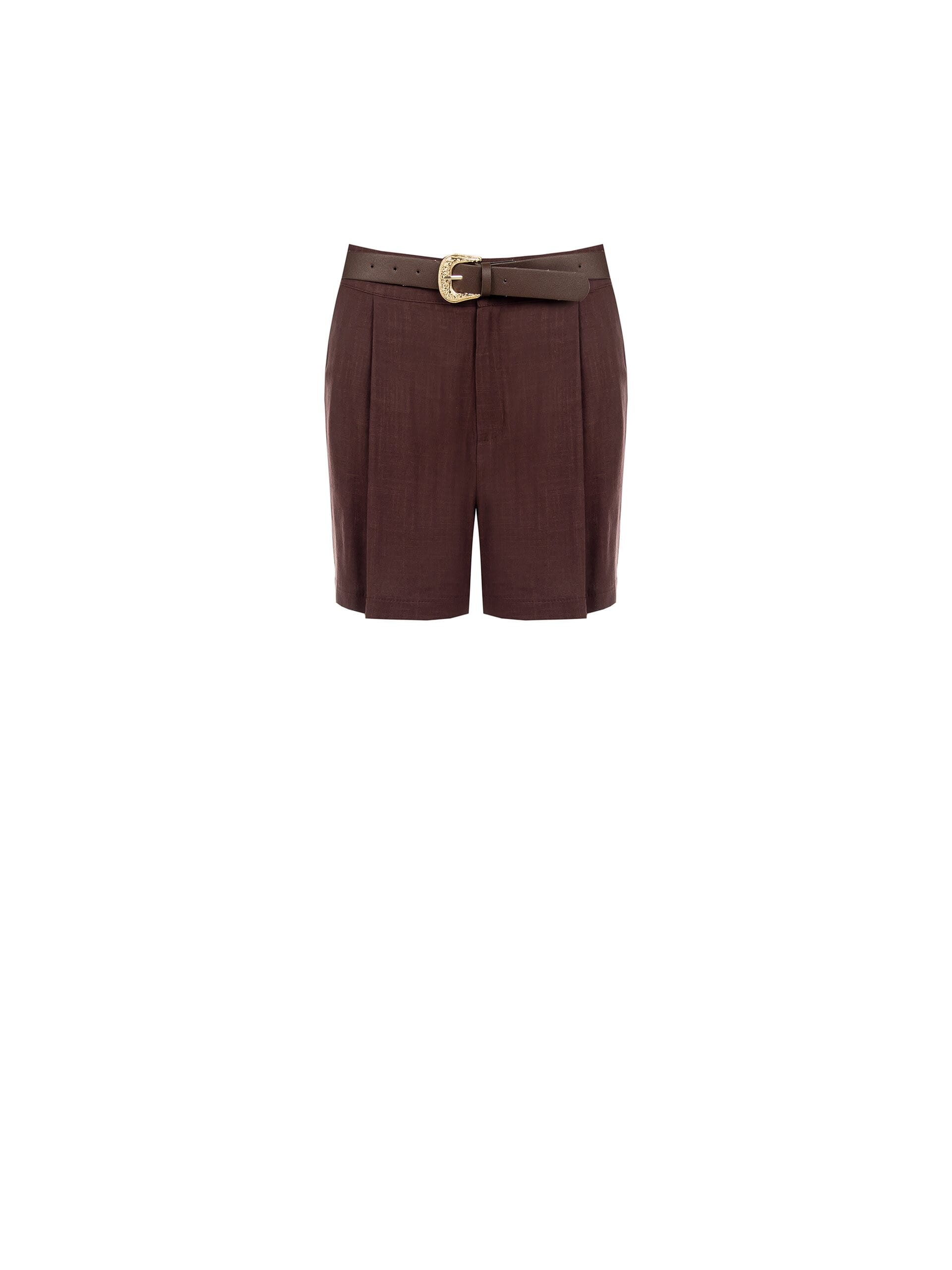 Pantaloni Corti In Misto Viscosa E Lino Con Cintura In Similpelle Abbinata Rinascimento
