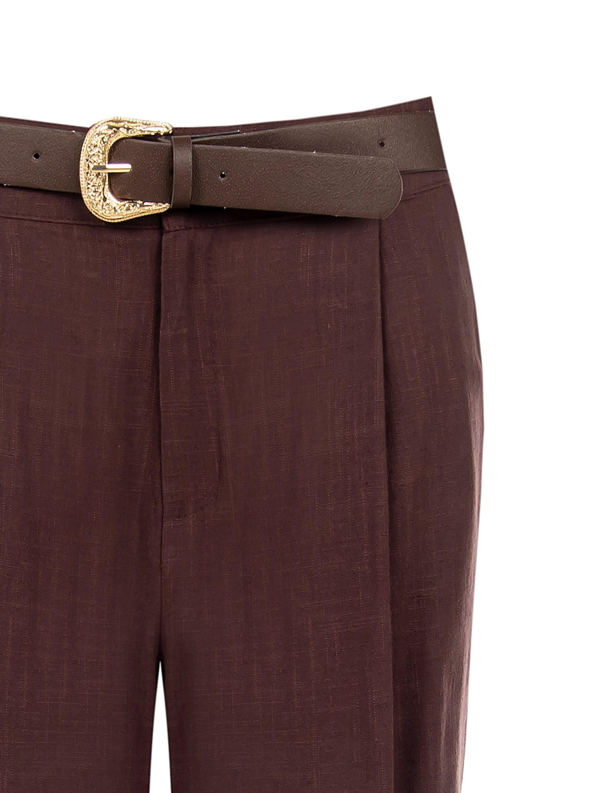 Pantaloni Corti In Misto Viscosa E Lino Con Cintura In Similpelle Abbinata Rinascimento