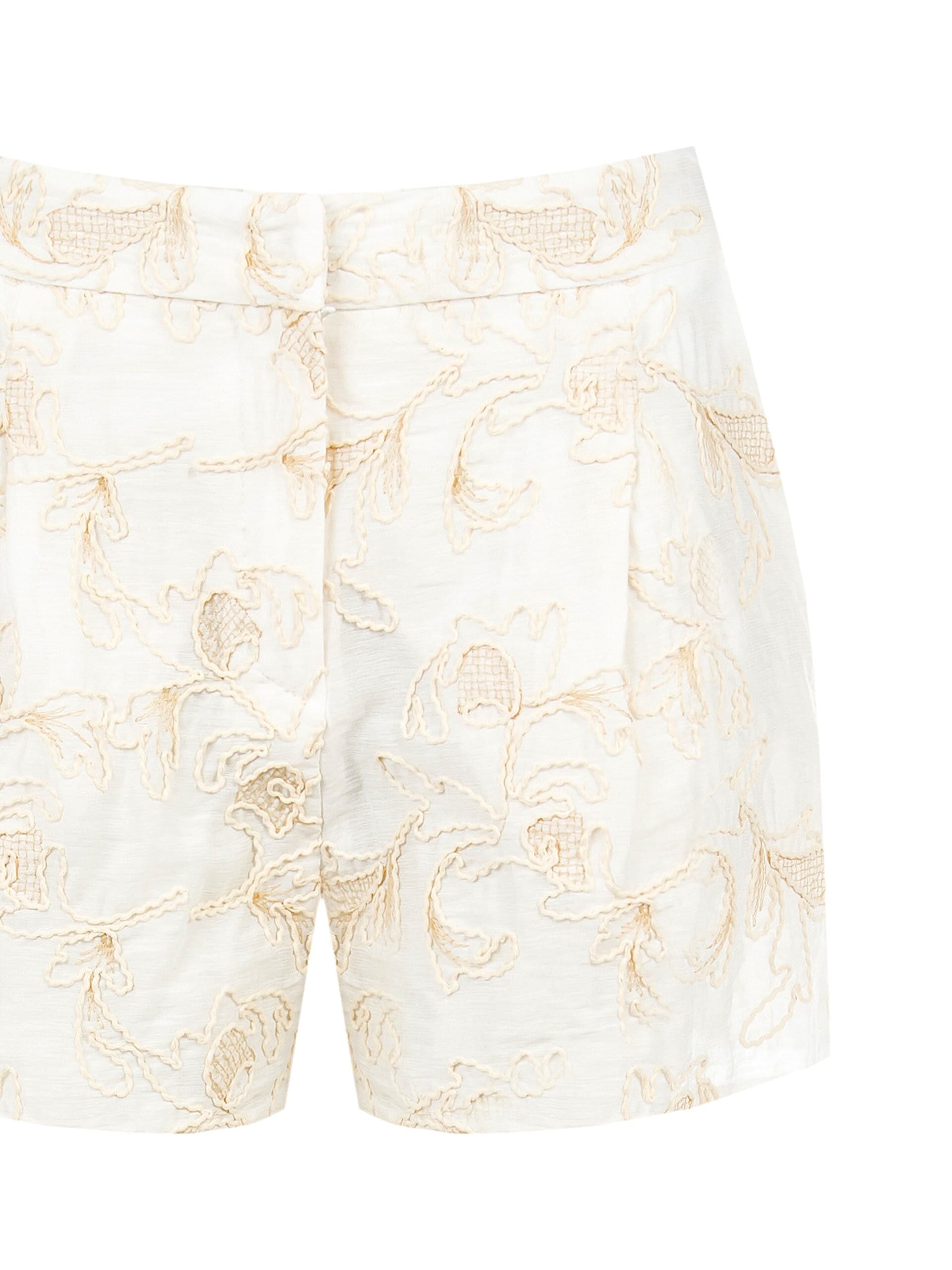 Pantaloni Corti In Misto Viscosa E Lino Con Ricami A Fiori In Rilievo Rinascimento