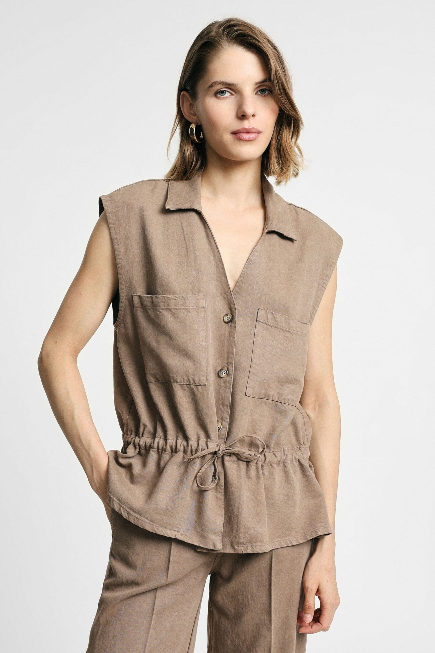 Waistcoat With Patch Pockets And Drawstring Waist Please