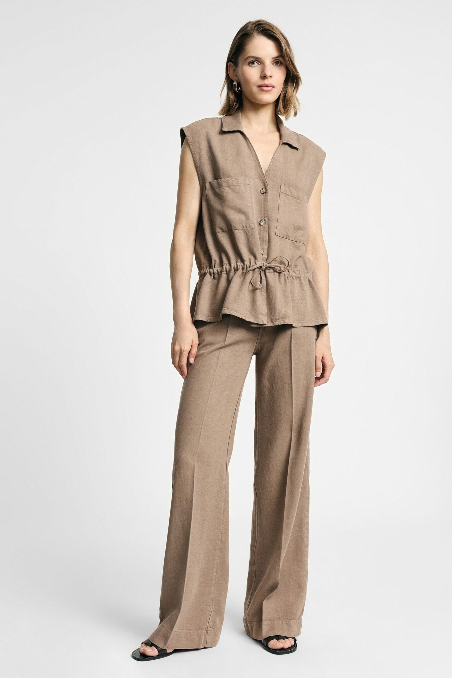 Pantaloni Palazzo Vita Alta Con Tasche Laterali Please