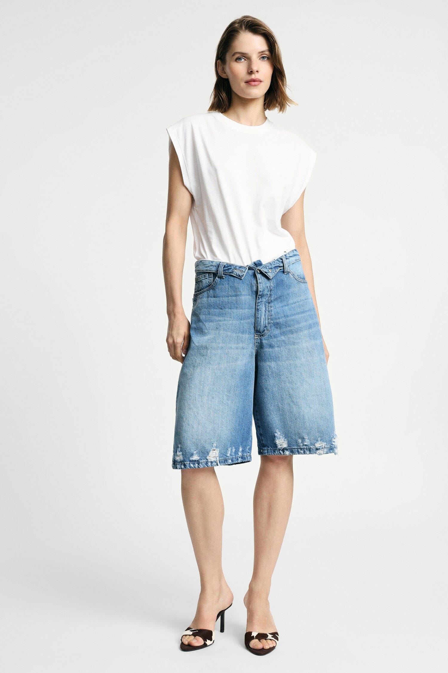 Shorts Cinque Tasche Effetto Used Lunghezza Al Ginocchio Please