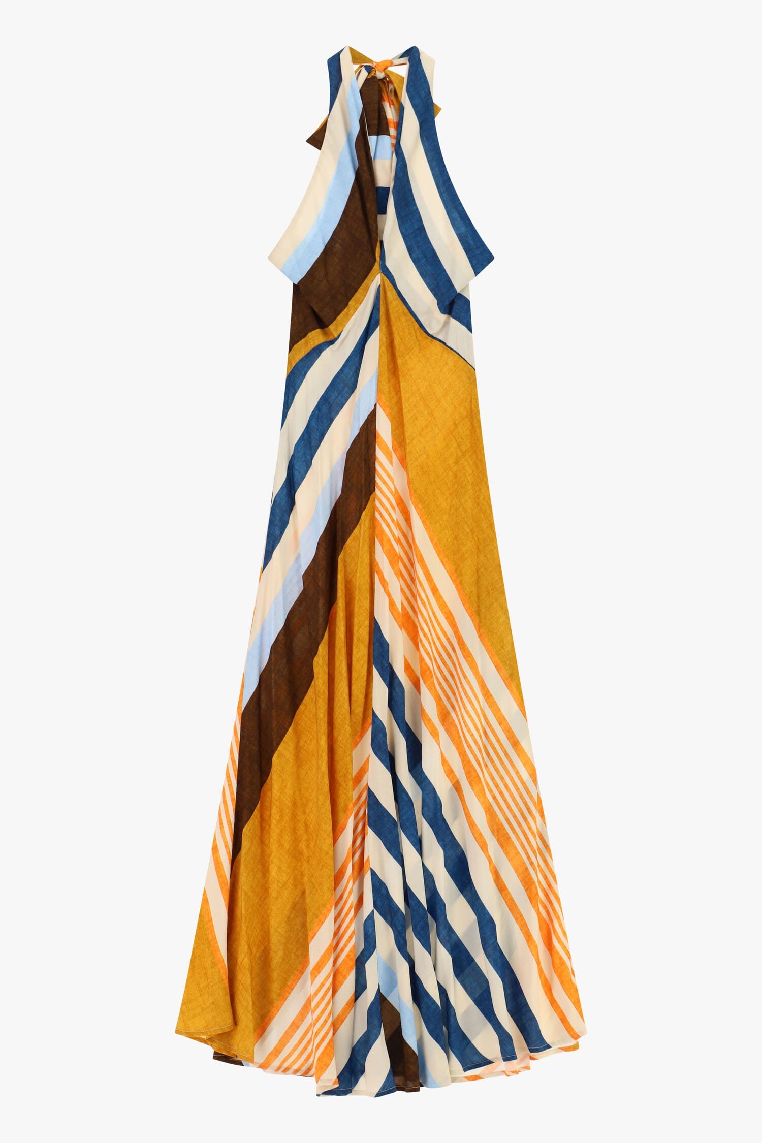 Dixie Long Dress with Wide Stripes and a Knotted Neckline