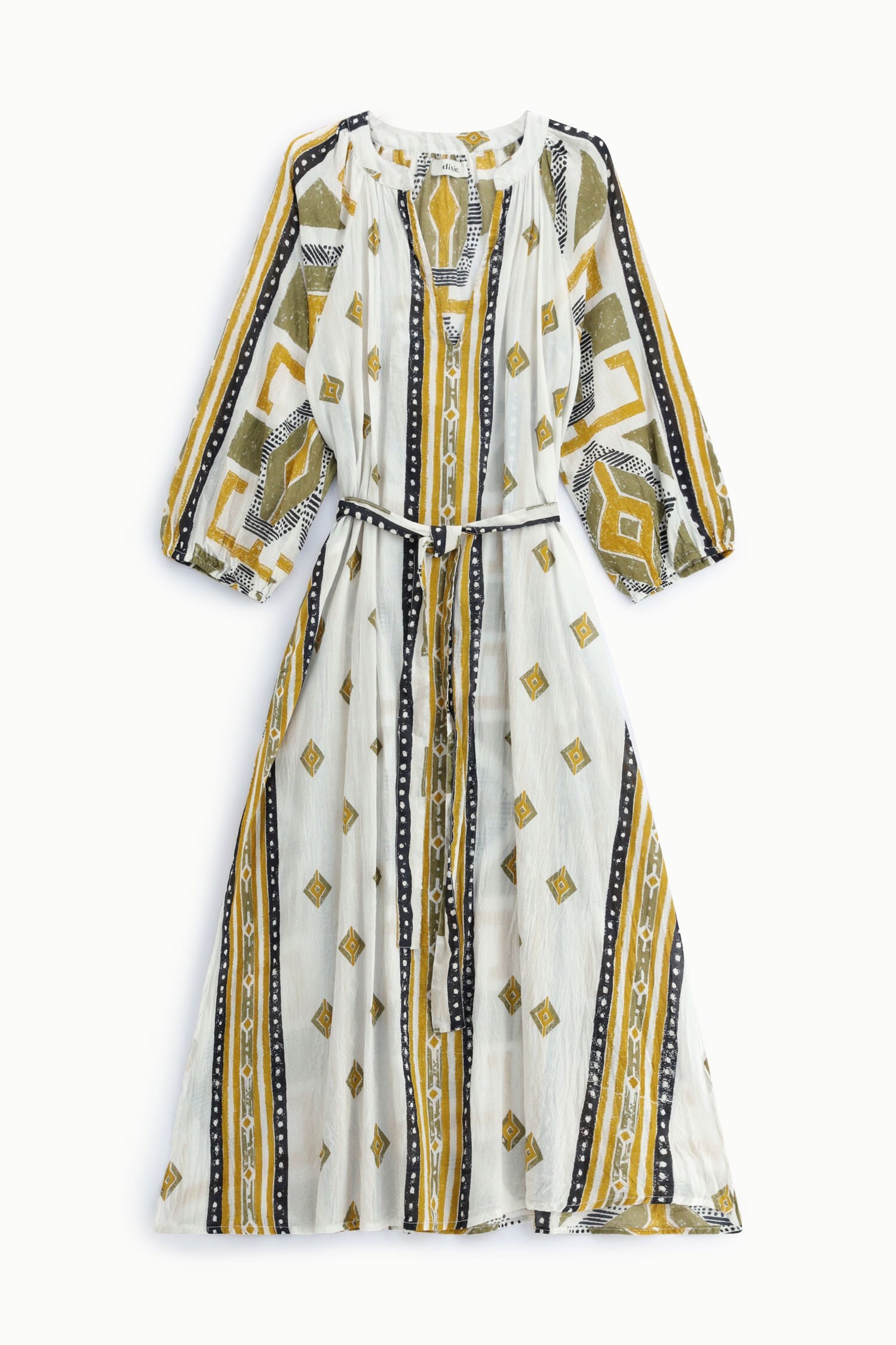Long Dress with Geometric Print and Belt – Dixie Fabric