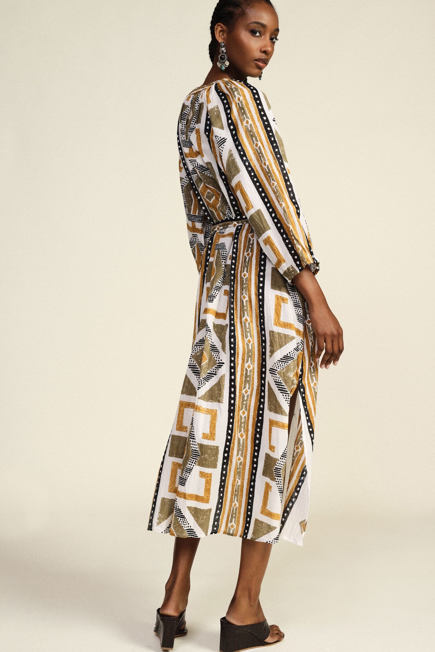 Long Dress with Geometric Print and Belt – Dixie Fabric