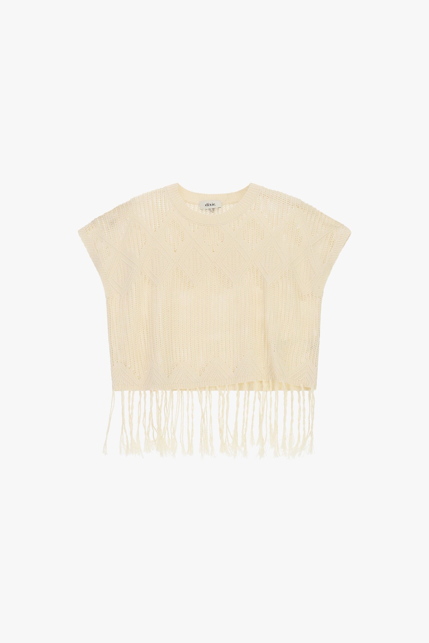 Dixie Openwork Top With Fringes And Short Sleeve