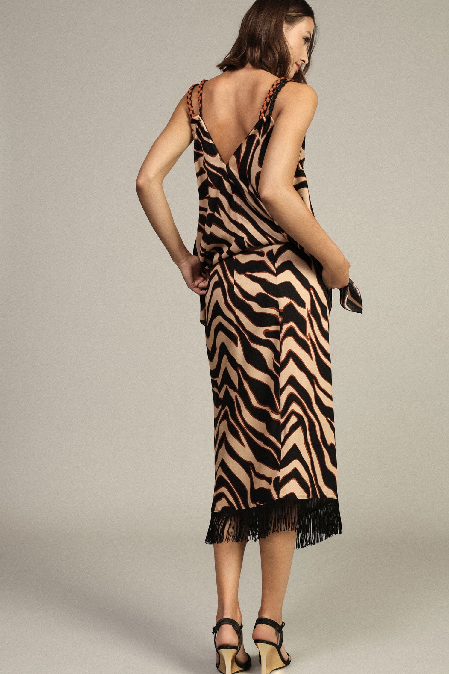 Gonna Midi Fantasia Animalier Con Frange Dixie