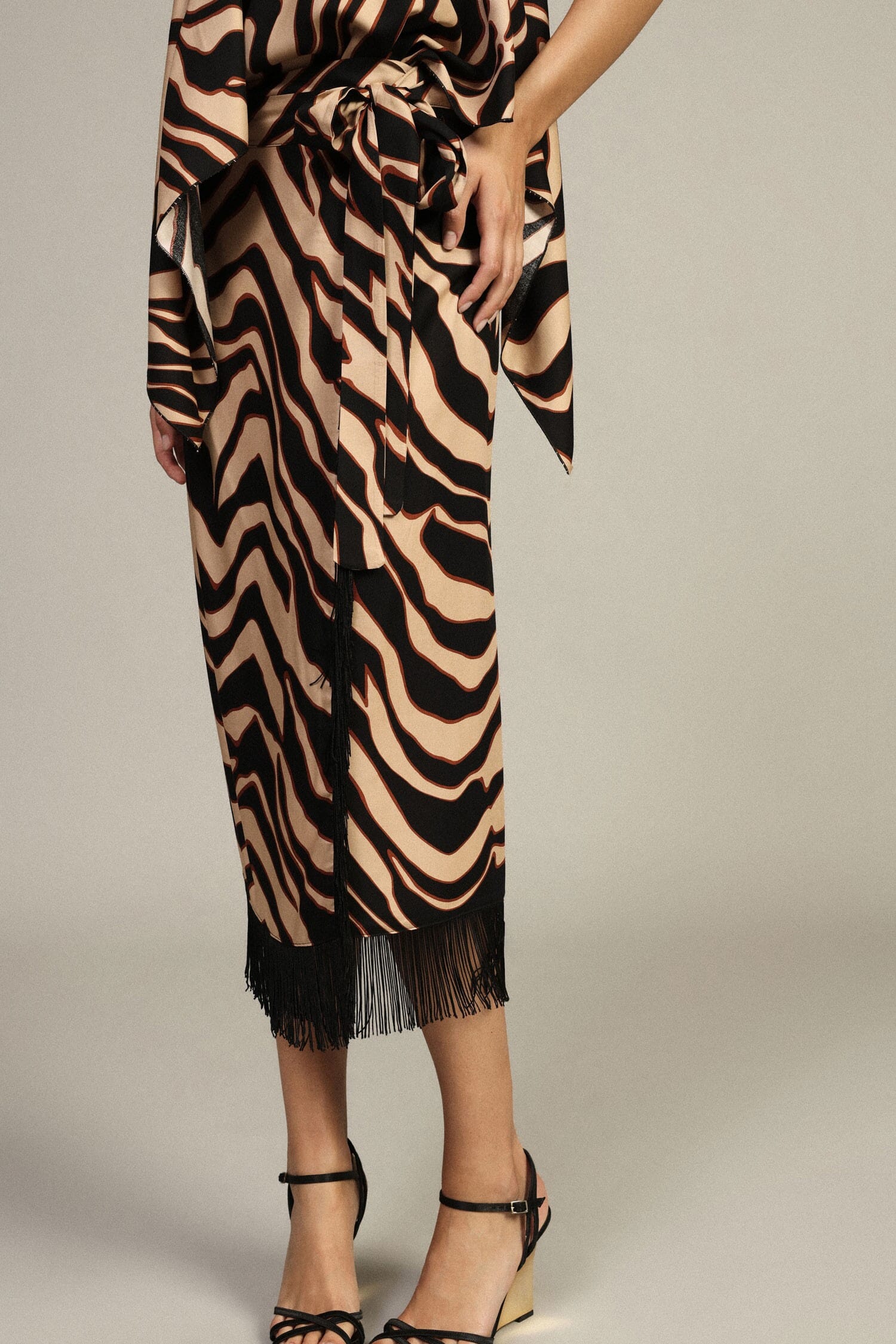 Gonna Midi Fantasia Animalier Con Frange Dixie