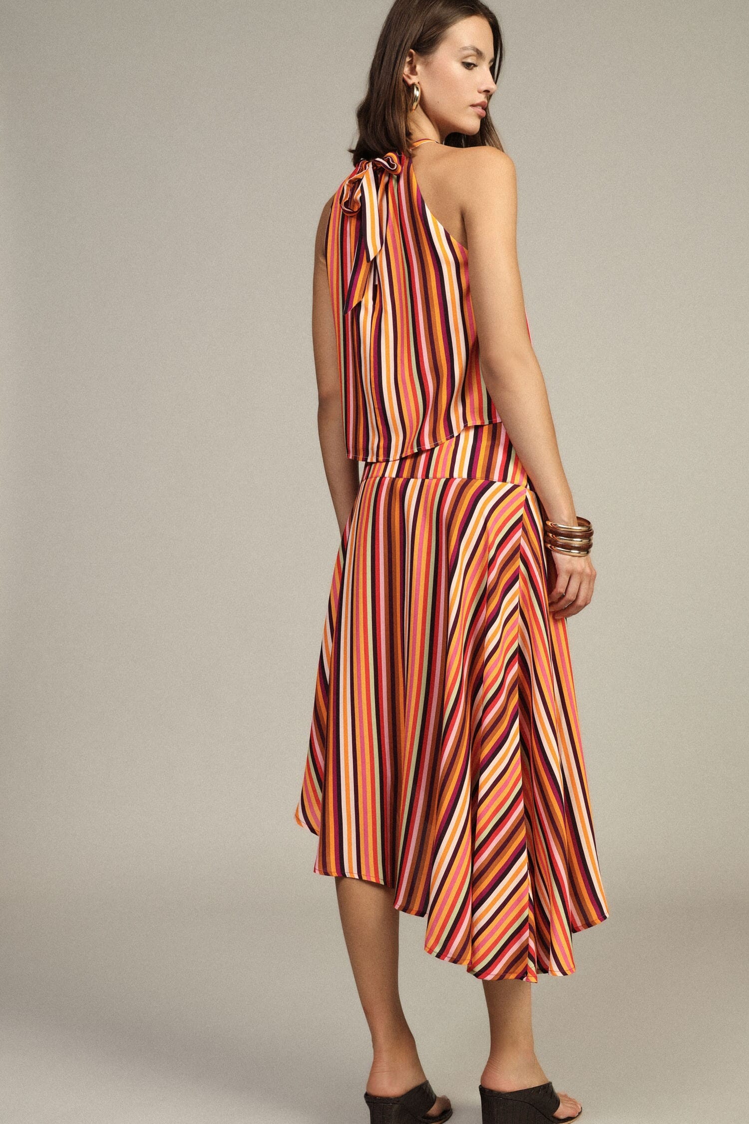Short, Asymmetrical Striped Skirt with a Dixie Knot