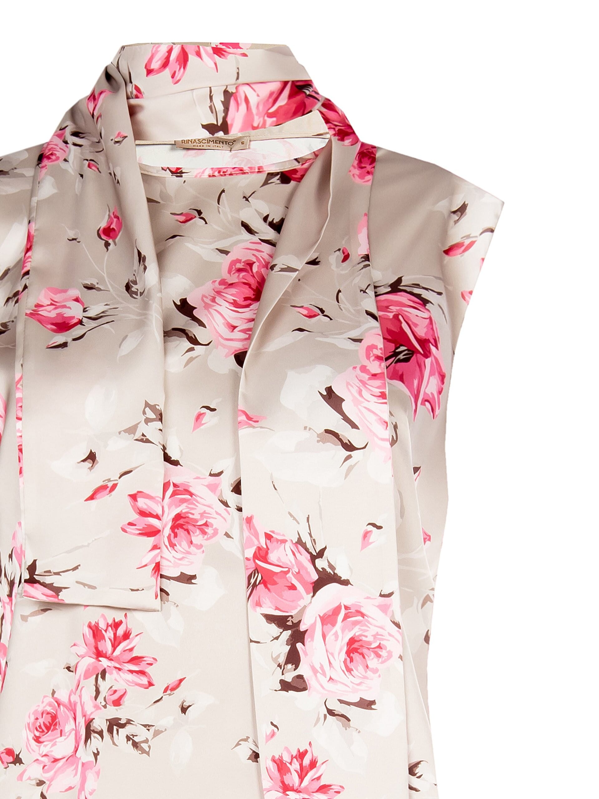 Top Sfiancato Fluido In Raso Motivo A Rose Con Sciarpa Integrata Rinascimento
