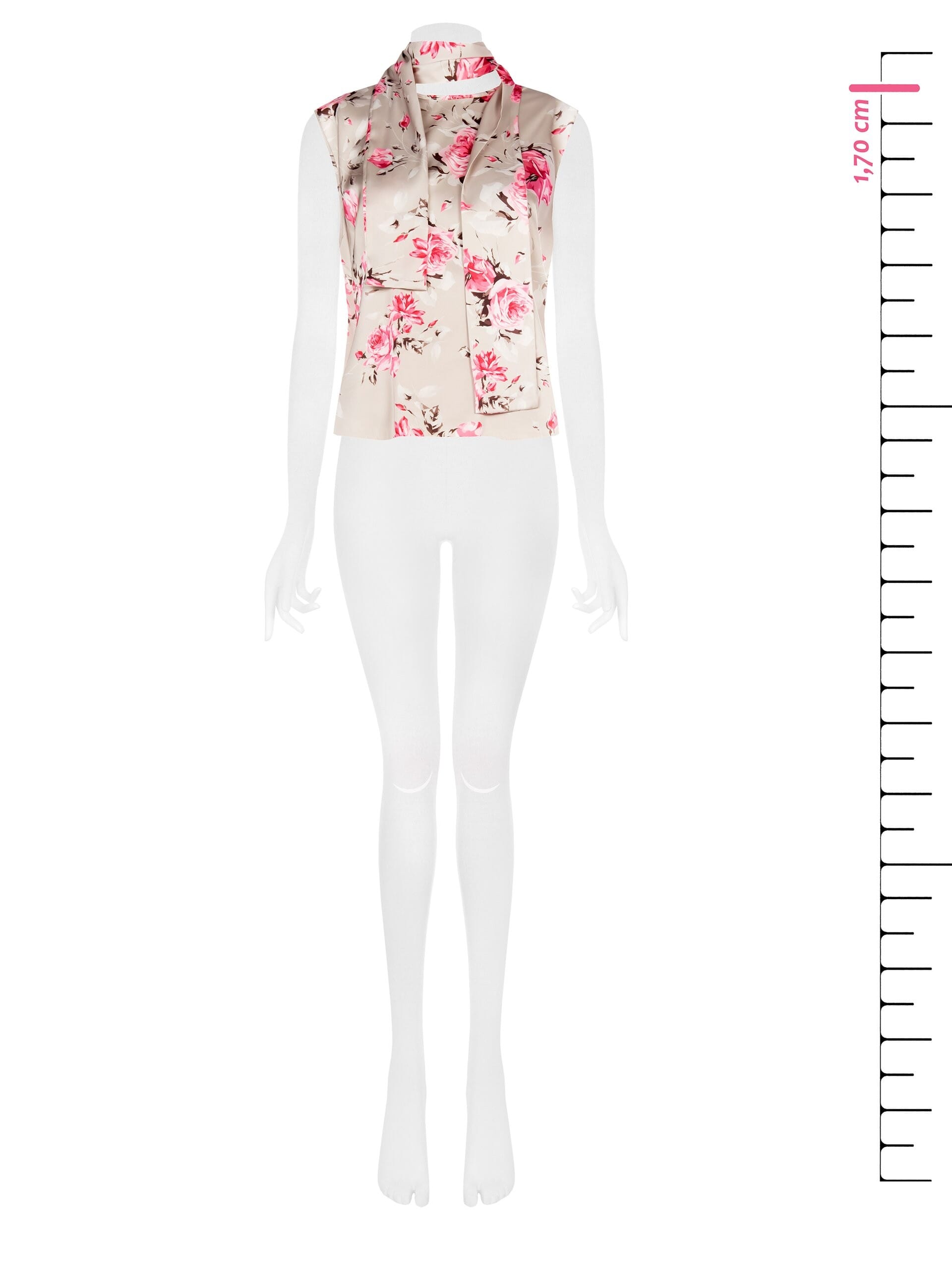 Top Sfiancato Fluido In Raso Motivo A Rose Con Sciarpa Integrata Rinascimento