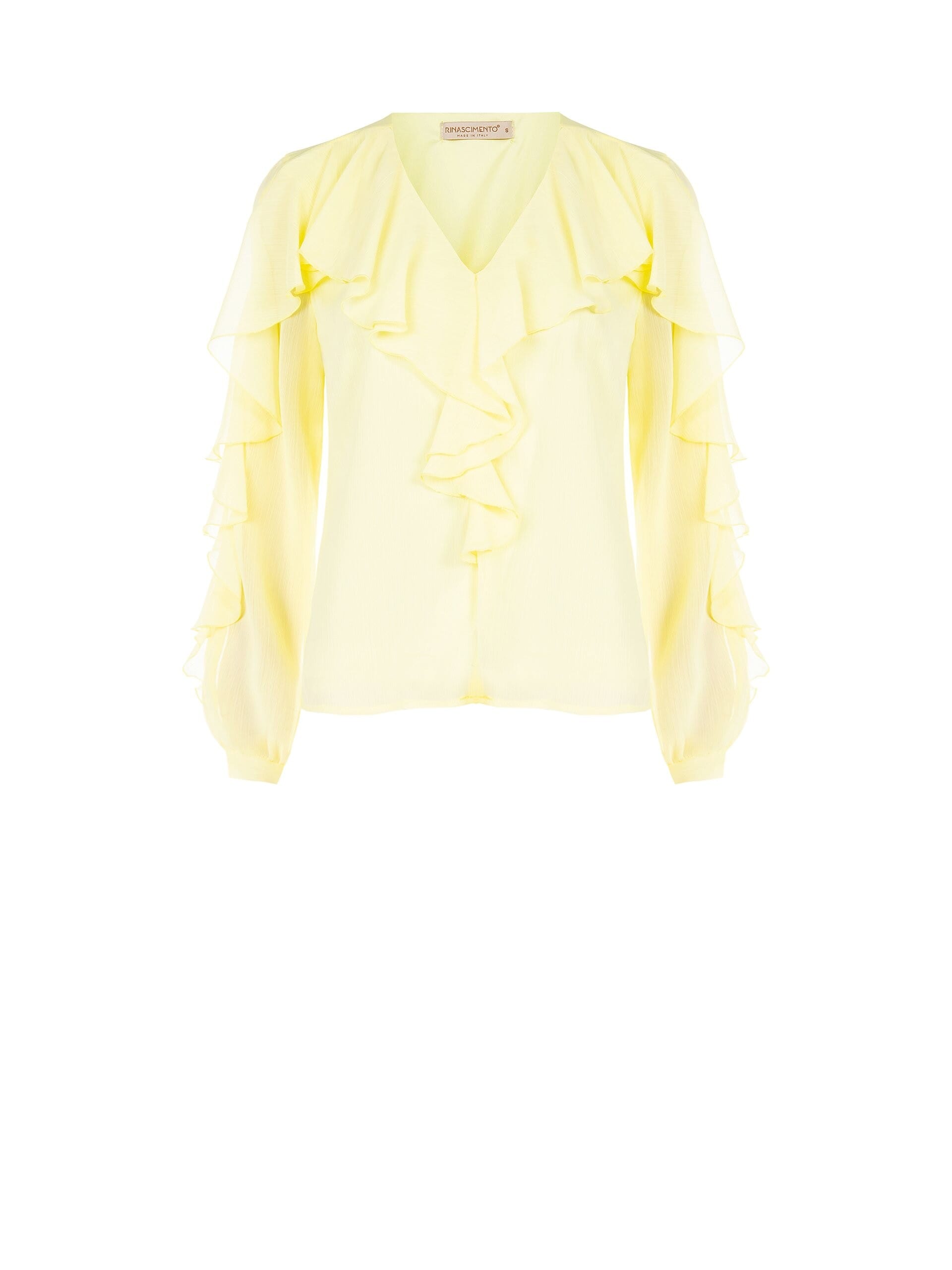 Blusa Sfiancata In Georgette Plissè Con Scollo A V E Volant Rinascimento