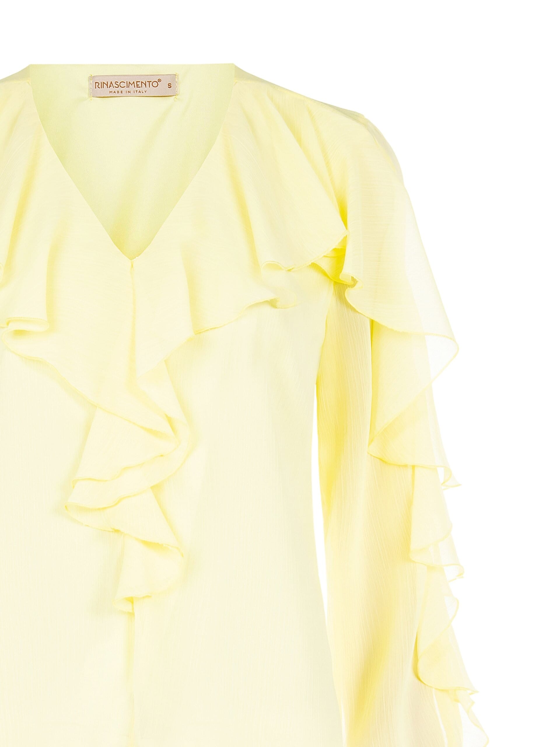 Blusa Sfiancata In Georgette Plissè Con Scollo A V E Volant Rinascimento