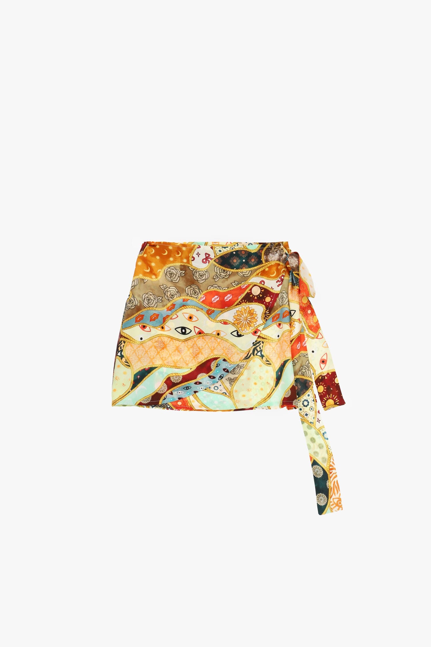 Dixie Short Patchwork-Print Skirt with Side Knot