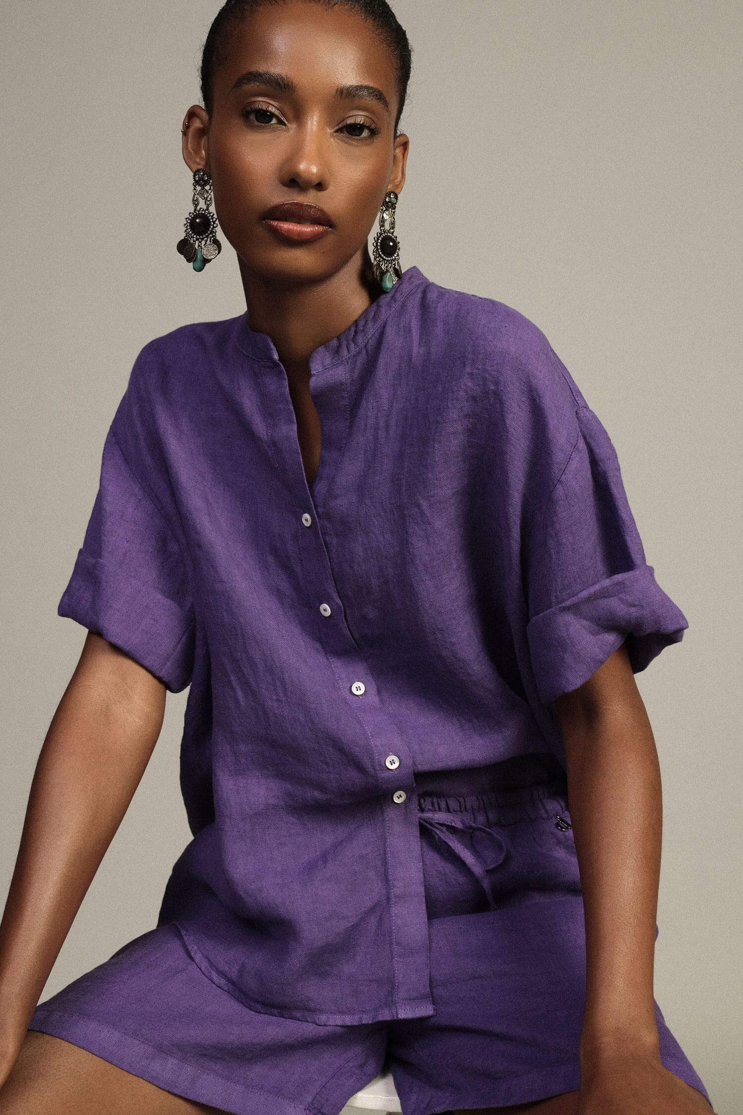 Camicia Girocollo A Maniche Corte Con Bottoni Dixie