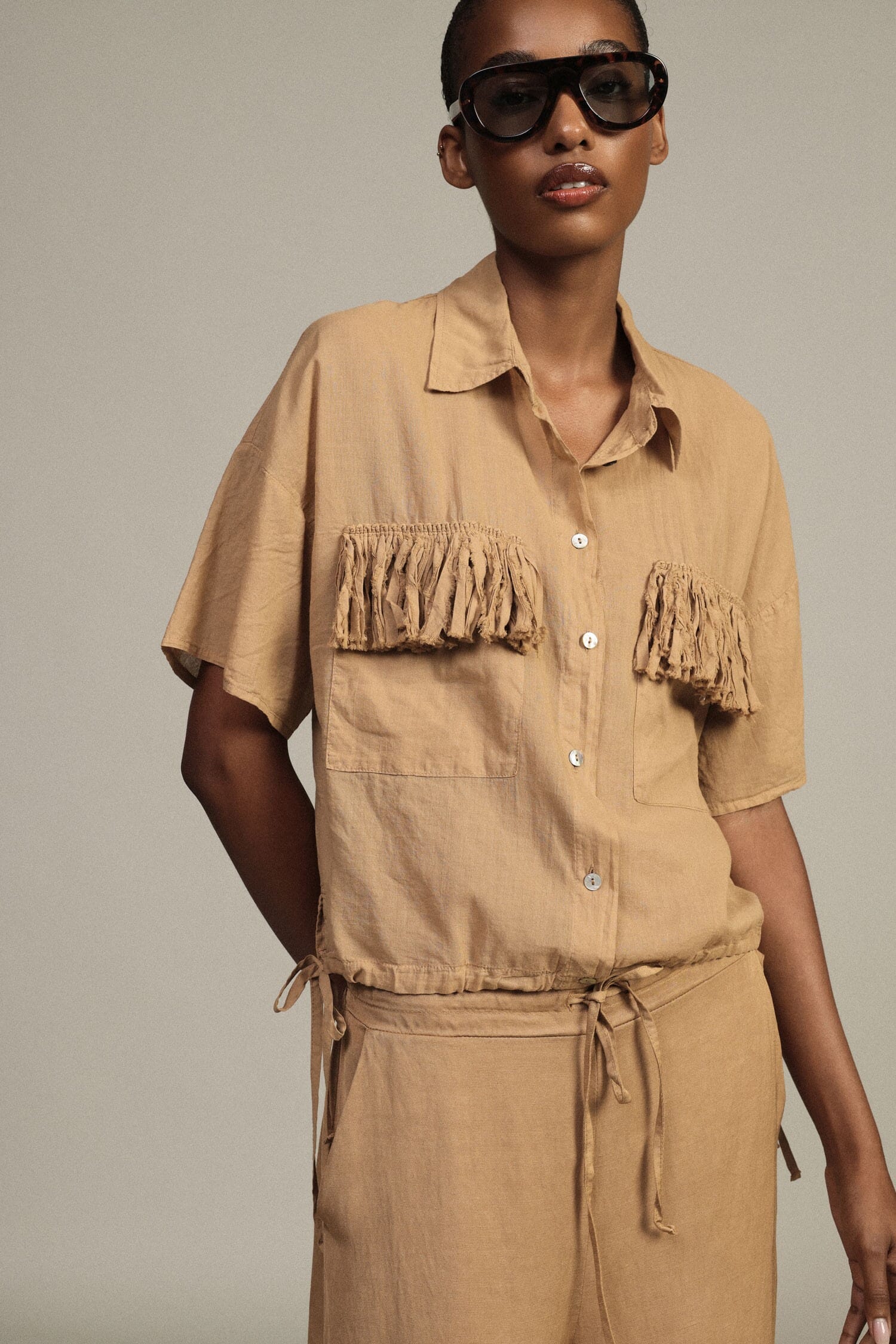 Camicia Cropped Tasche Frange Manica Corta Dixie