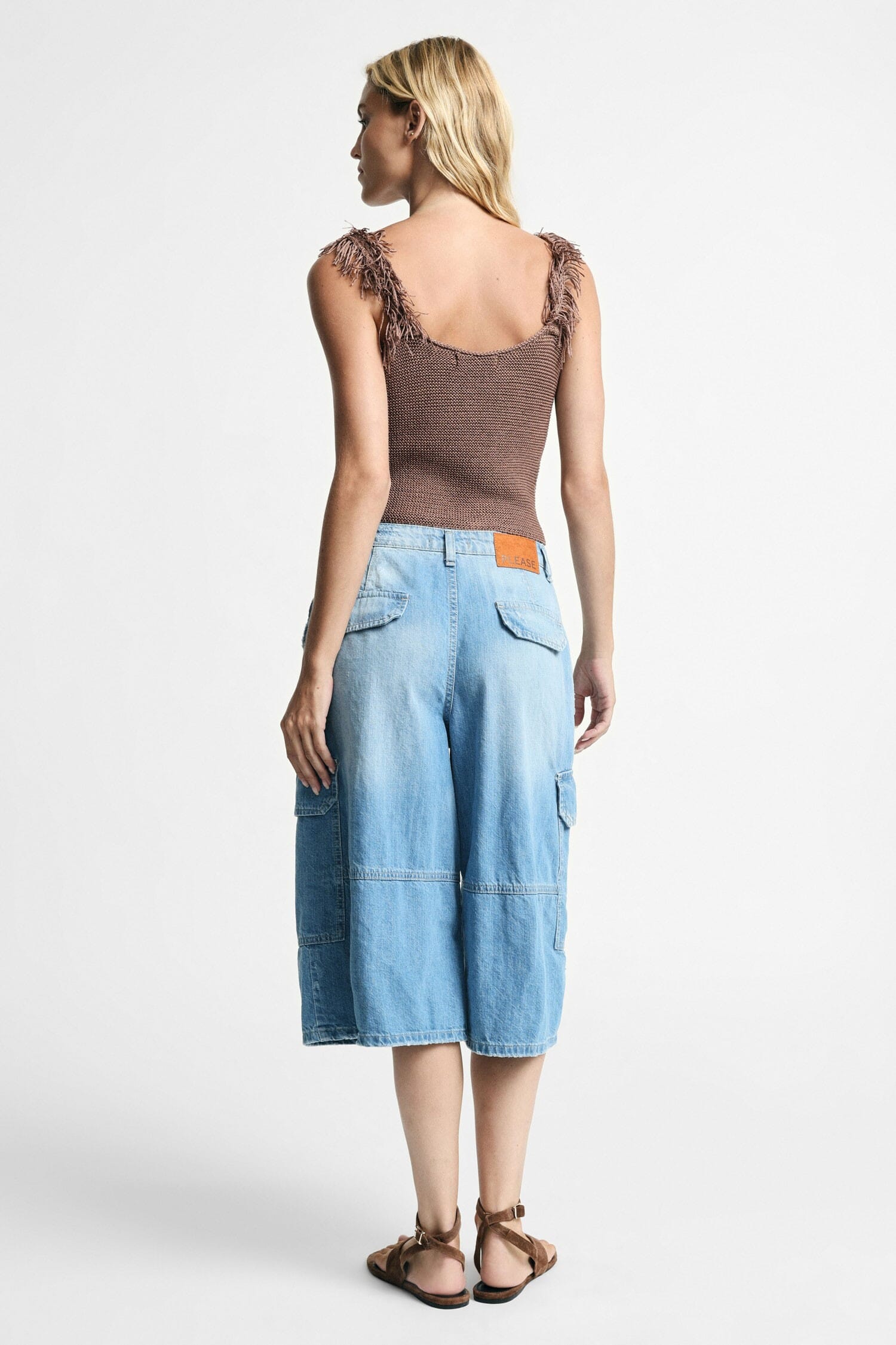 Denim Cargo Shorts With Wide Legs And Side Pockets Please