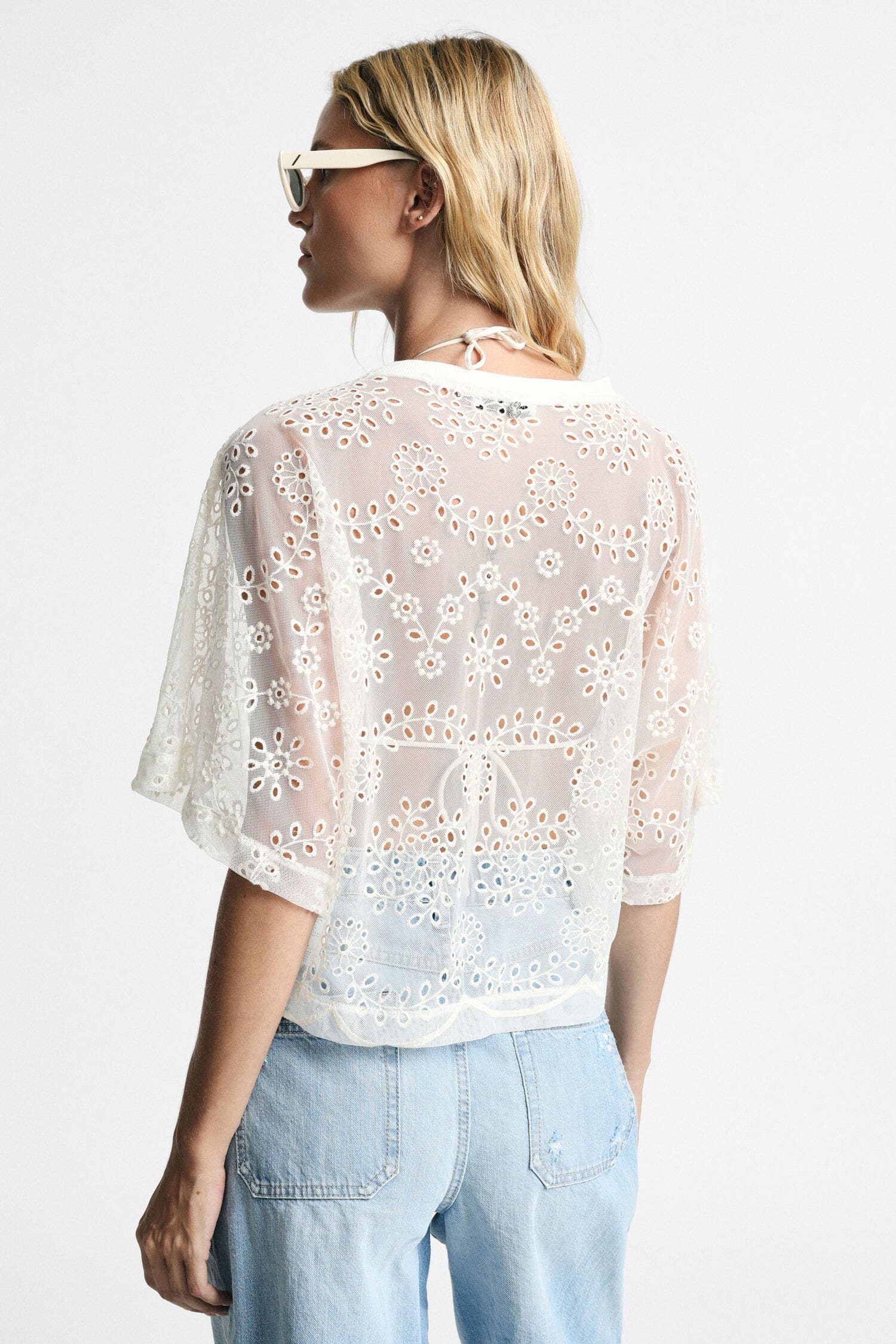 Boxy Top With Floral Embroidery And Scalloped Edge Please