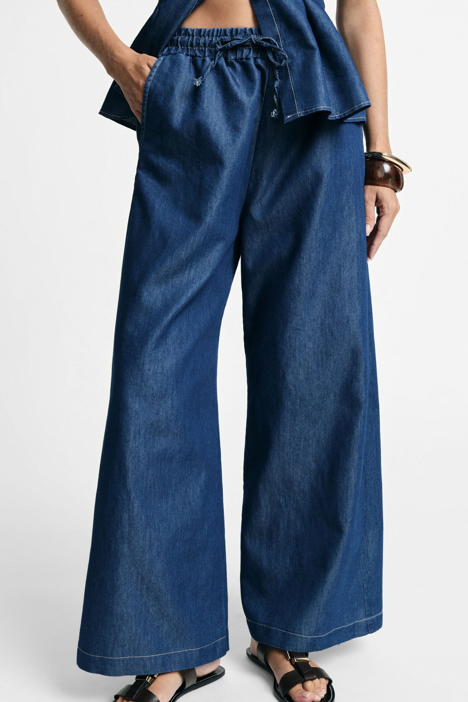 Pantaloni Palazzo Vita Elasticizzata Con Coulisse Please