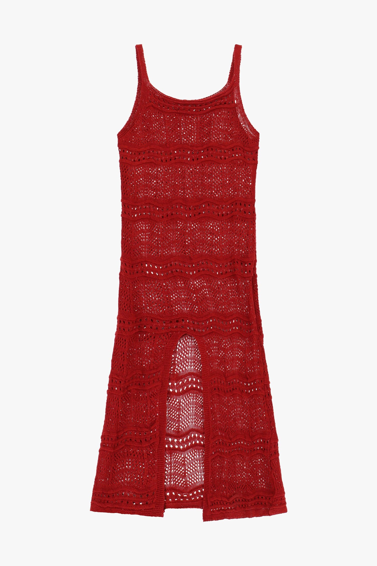 Long Openwork Dress with Straps and a Front Slit – Please