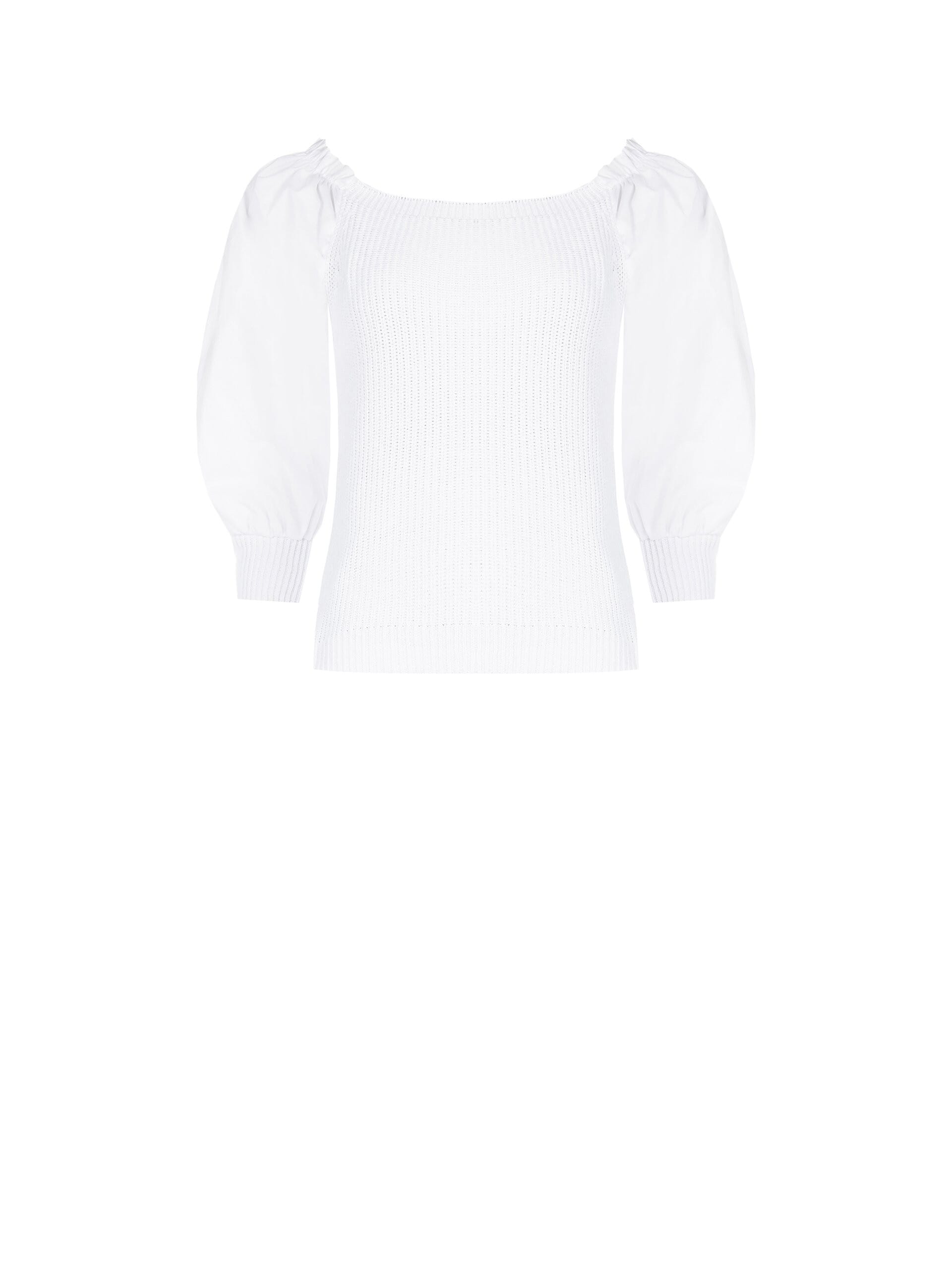 Top In Maglia Intrecciata In Misto Cotone Con Maniche A Sbuffo In Popeline Rinascimento