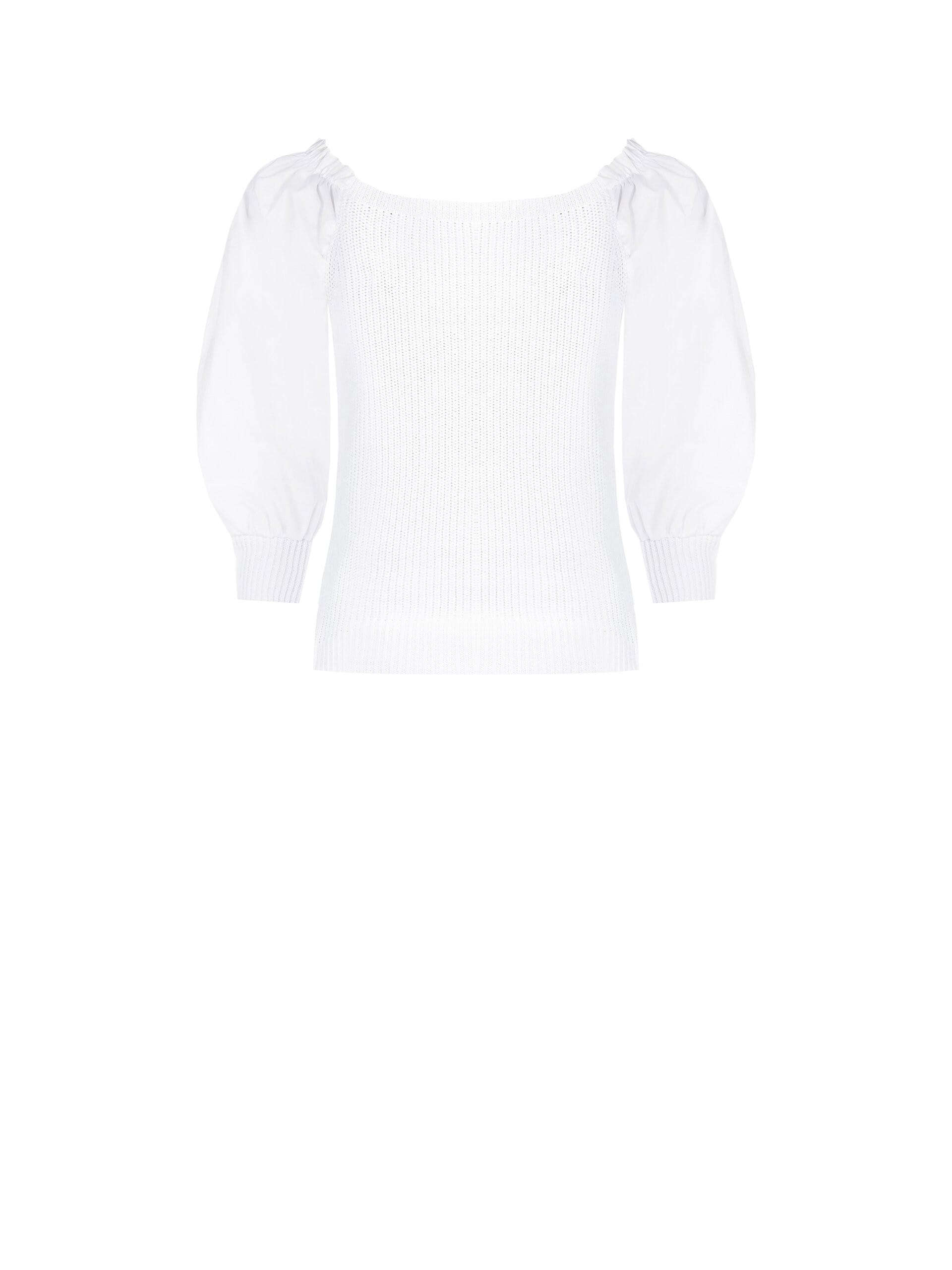 Top In Maglia Intrecciata In Misto Cotone Con Maniche A Sbuffo In Popeline Rinascimento