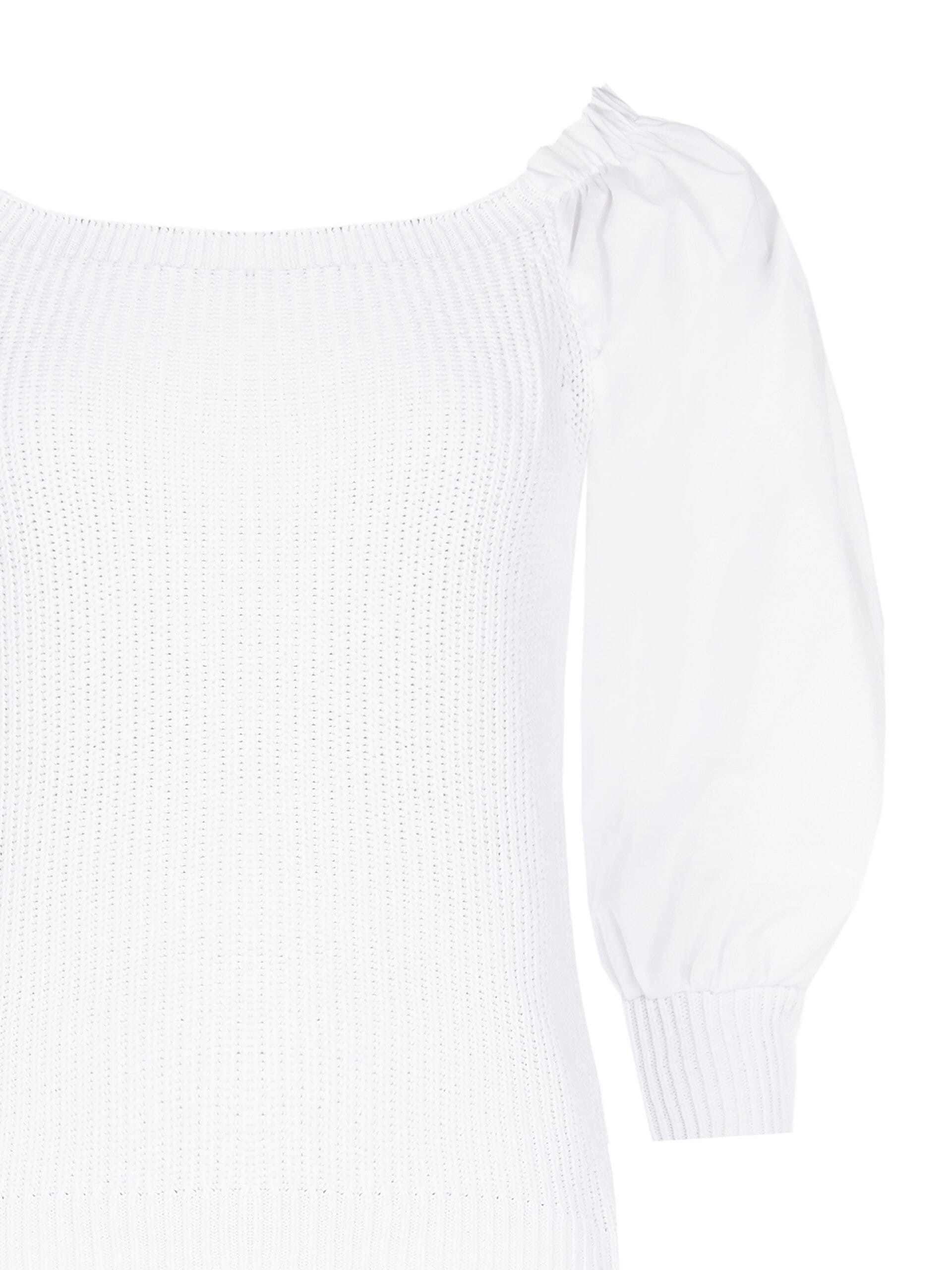 Top In Maglia Intrecciata In Misto Cotone Con Maniche A Sbuffo In Popeline Rinascimento