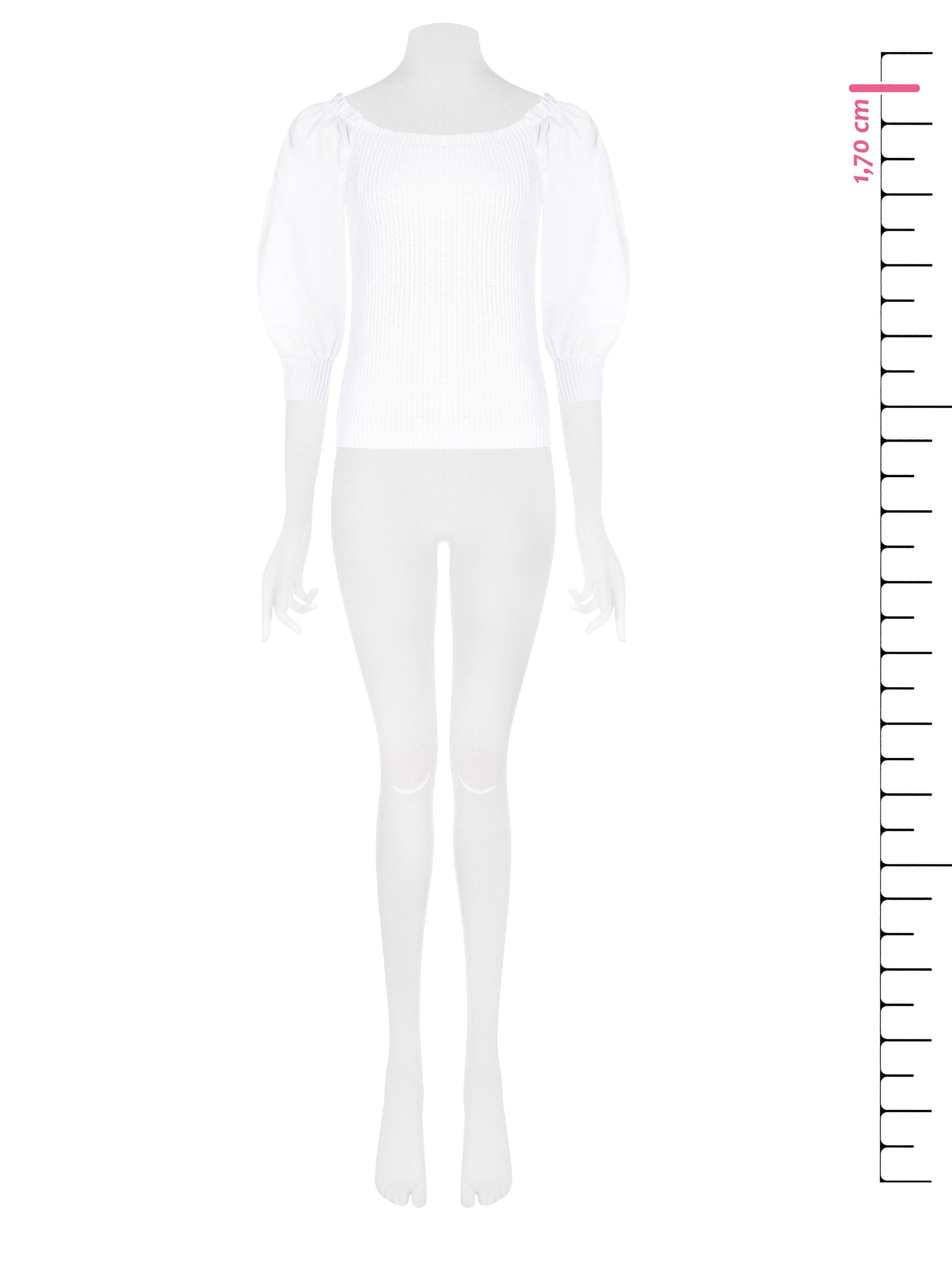 Top In Maglia Intrecciata In Misto Cotone Con Maniche A Sbuffo In Popeline Rinascimento