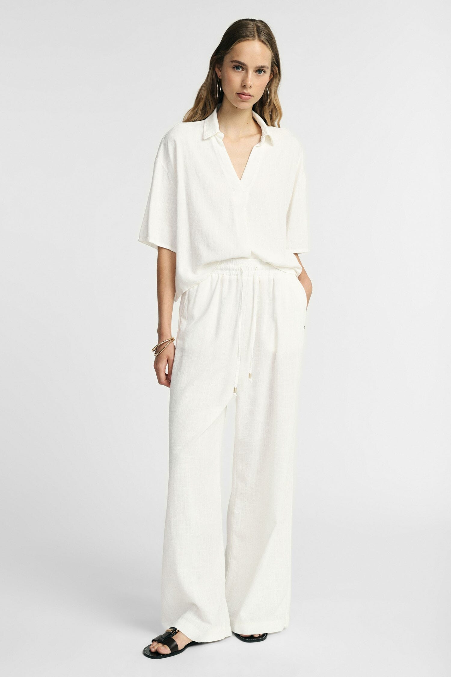 Pantaloni Palazzo In Misto Lino Con Coulisse Please