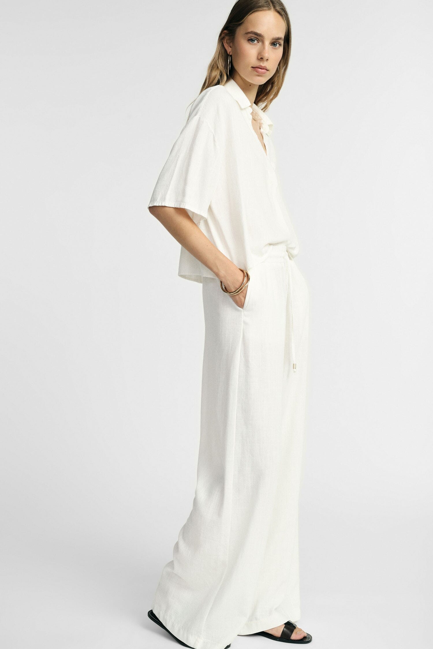 Pantaloni Palazzo In Misto Lino Con Coulisse Please