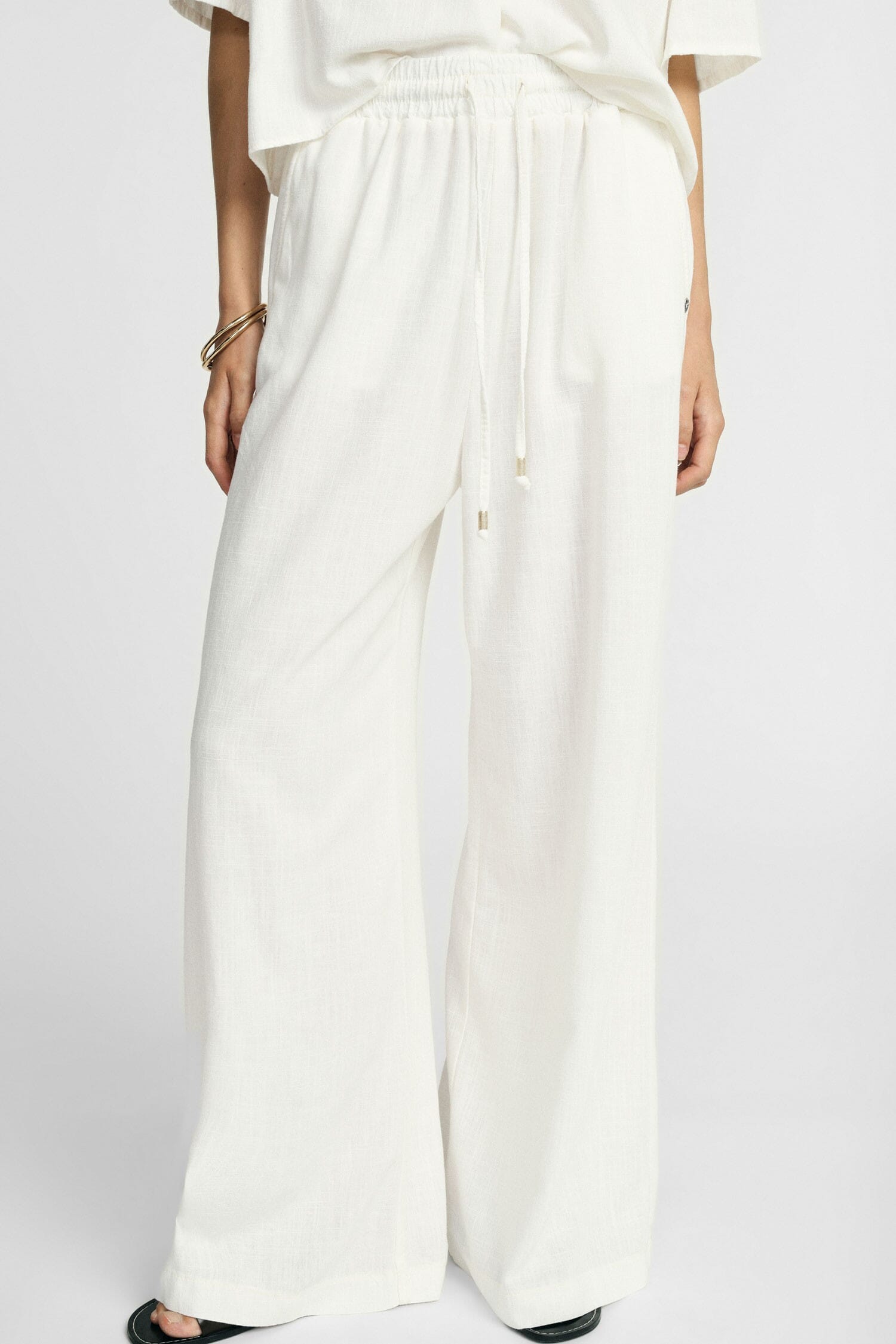 Pantaloni Palazzo In Misto Lino Con Coulisse Please