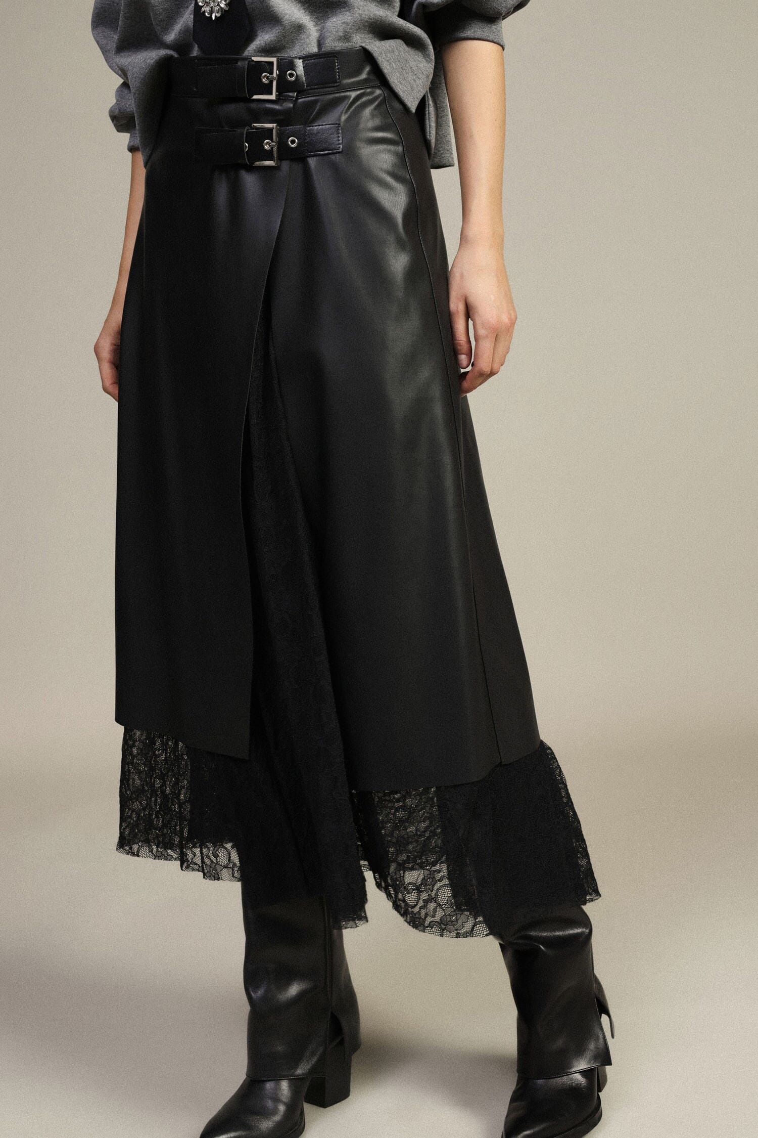 Gonna Lunga Con Doppia Fibbia E Inserto Pizzo Dixie