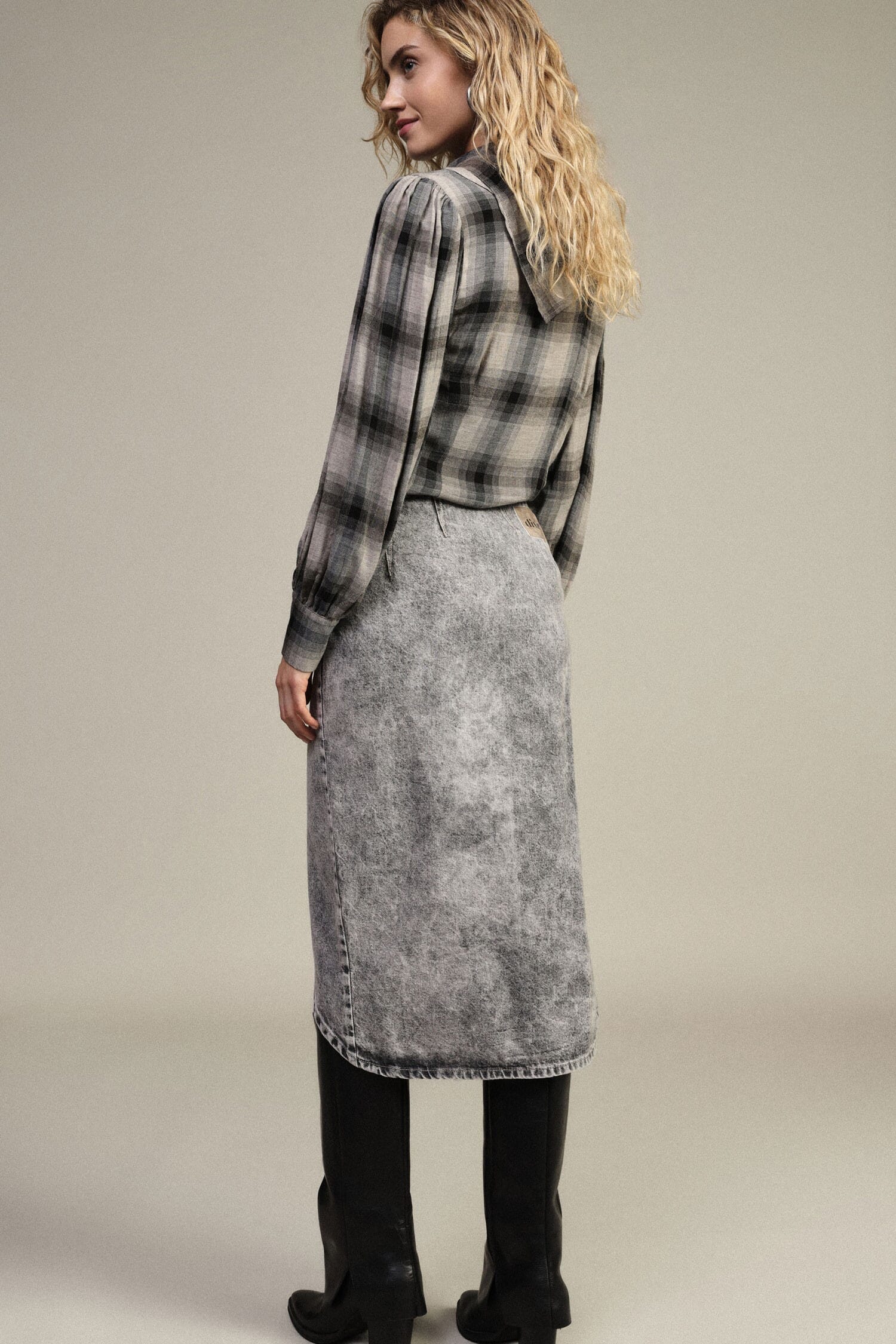 Gonna Midi Effetto Denim Con Spacco Asimmetrico Dixie