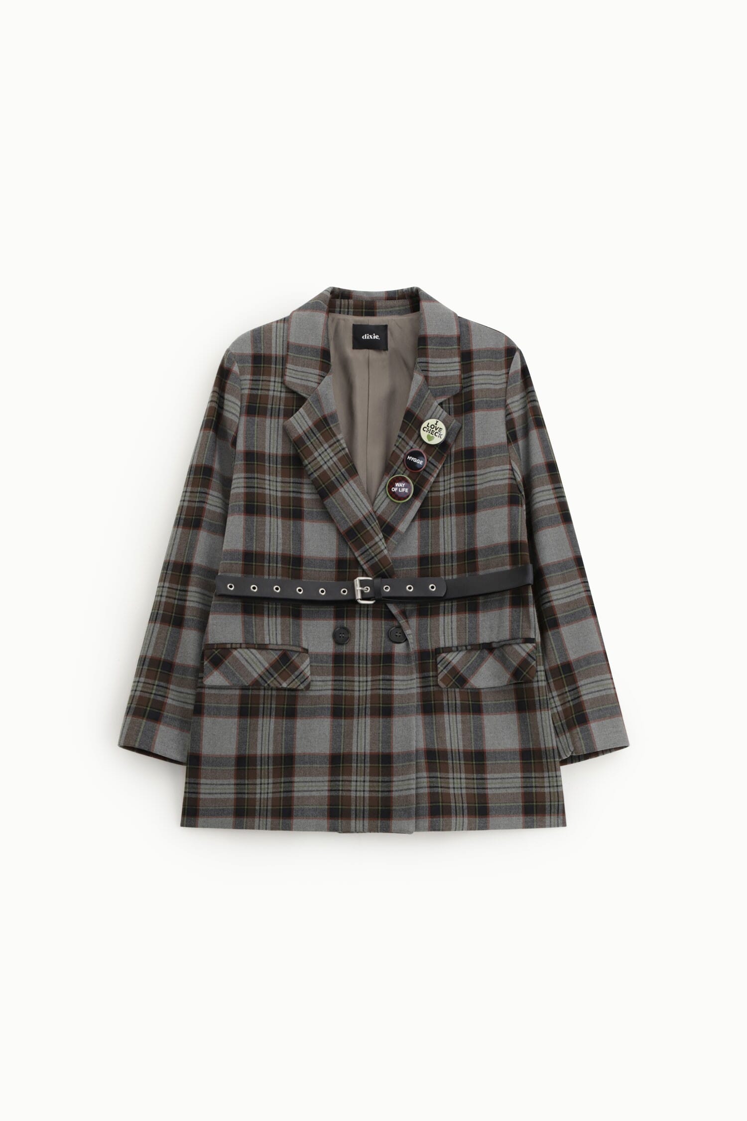 Blazer Doppiopetto A Quadri Con Cintura E Spille Dixie