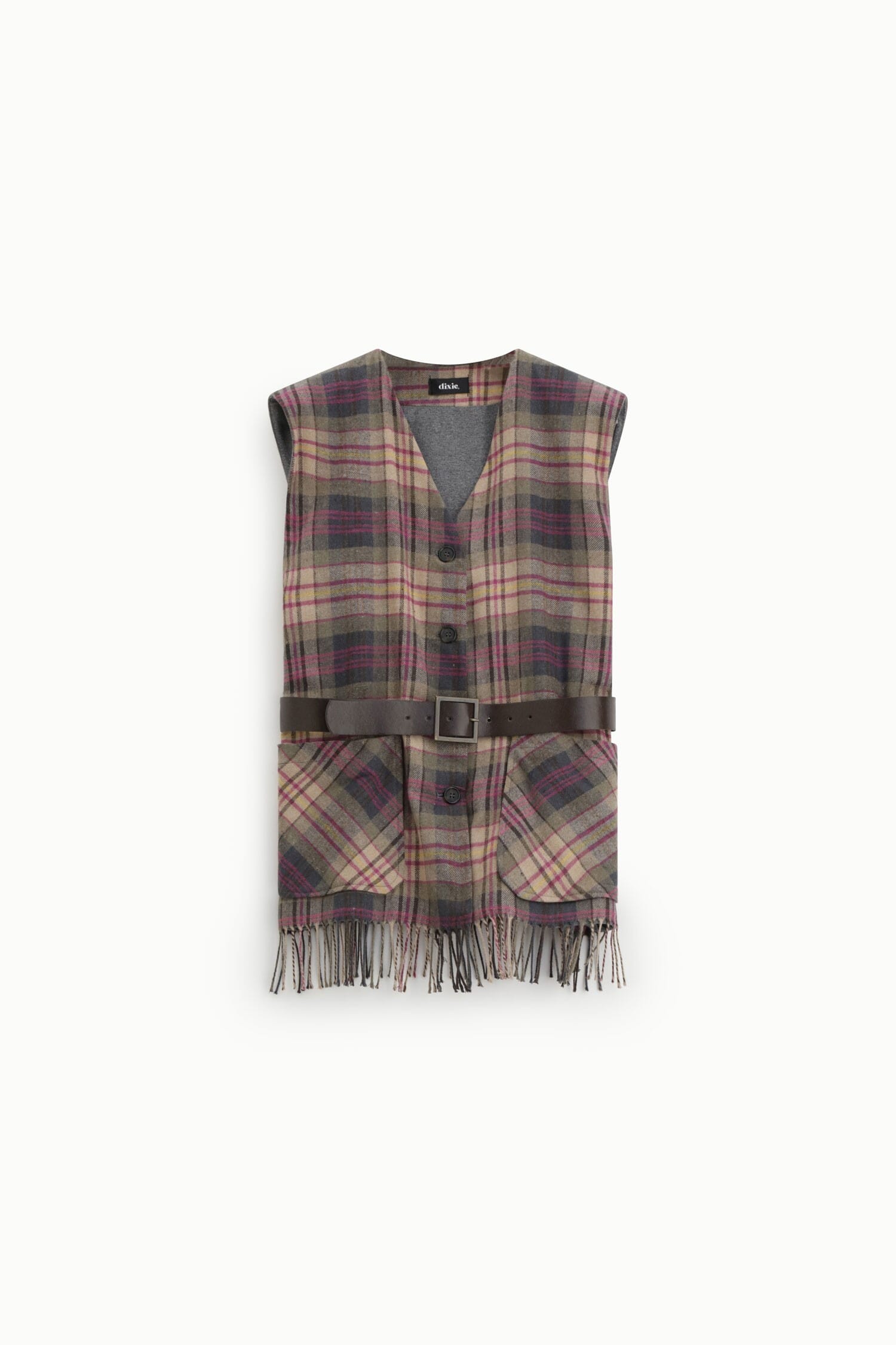 Gilet A Quadri Con Cintura E Frange Dixie