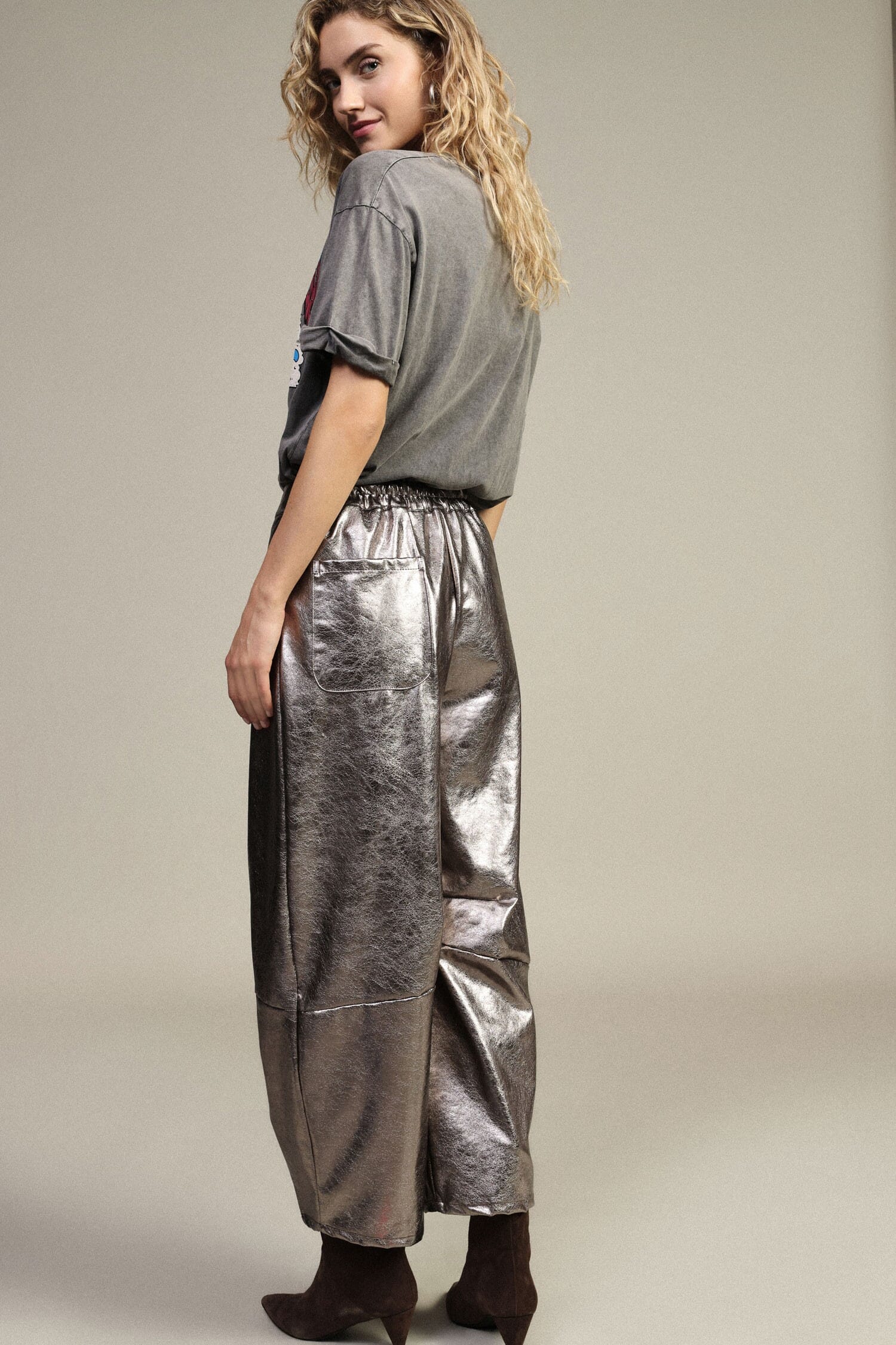 Pantaloni Palazzo Effetto Metallizzato A Vita Alta Dixie