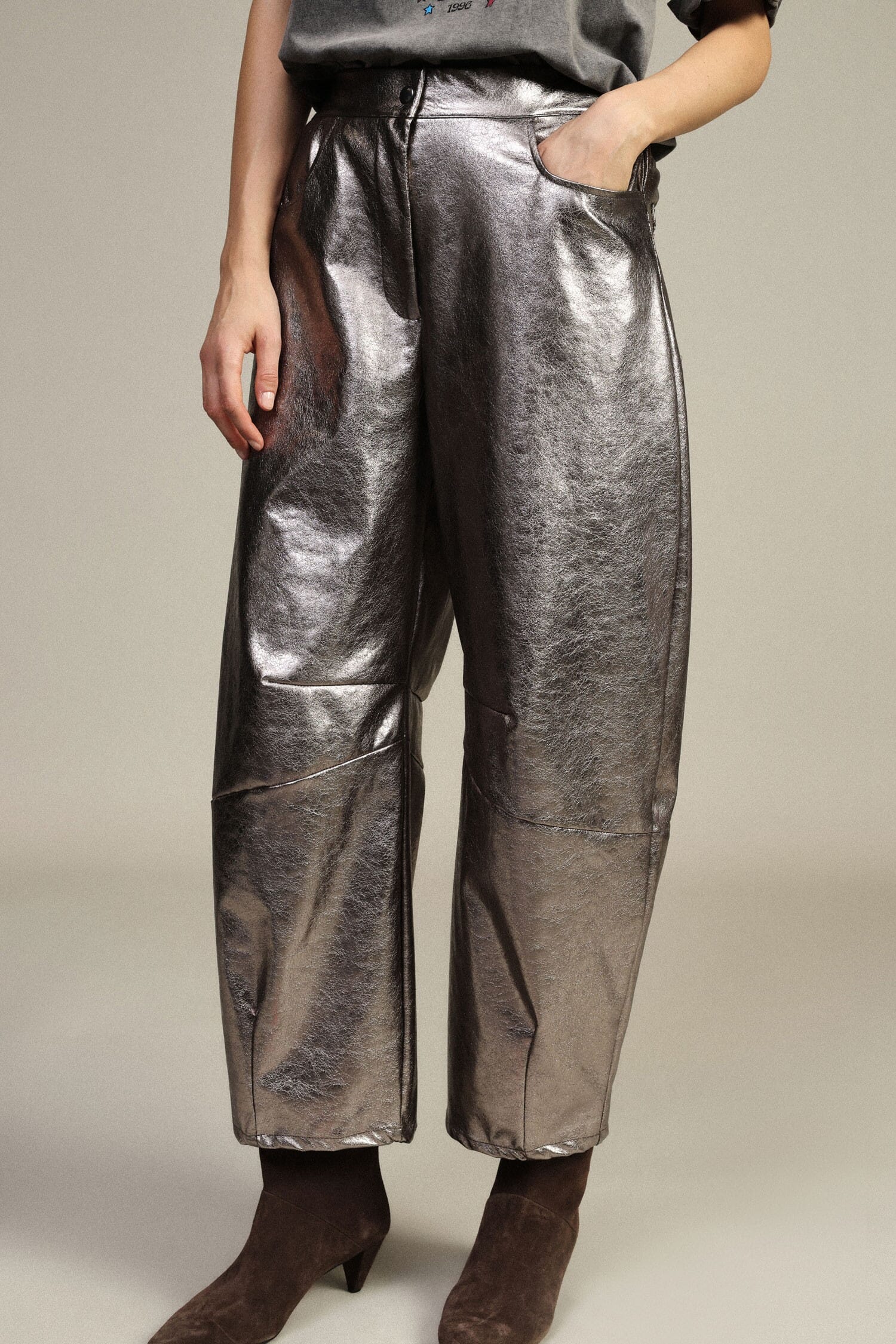 Pantaloni Palazzo Effetto Metallizzato A Vita Alta Dixie