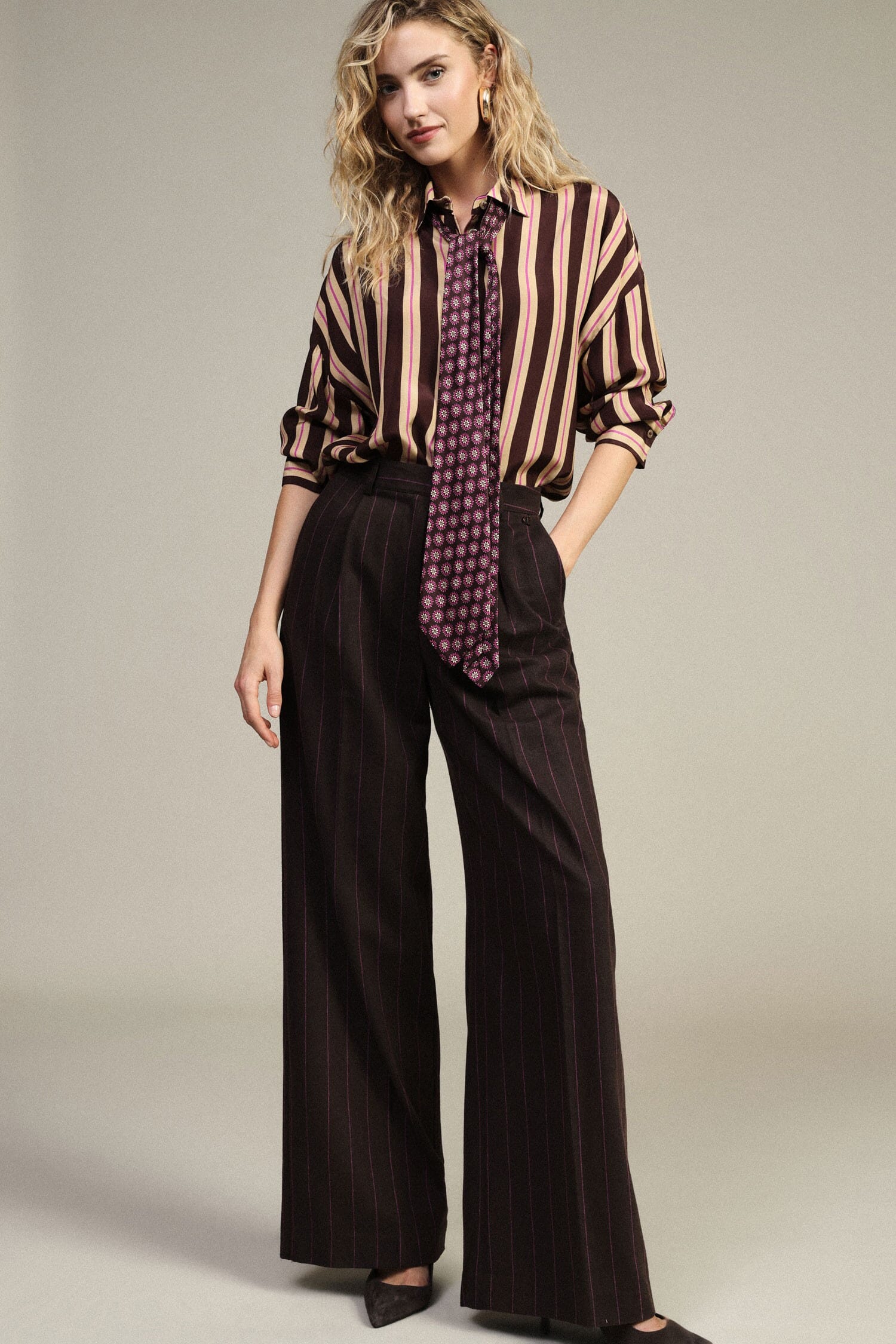 Pantaloni Palazzo A Vita Alta Con Pinstripe Dixie