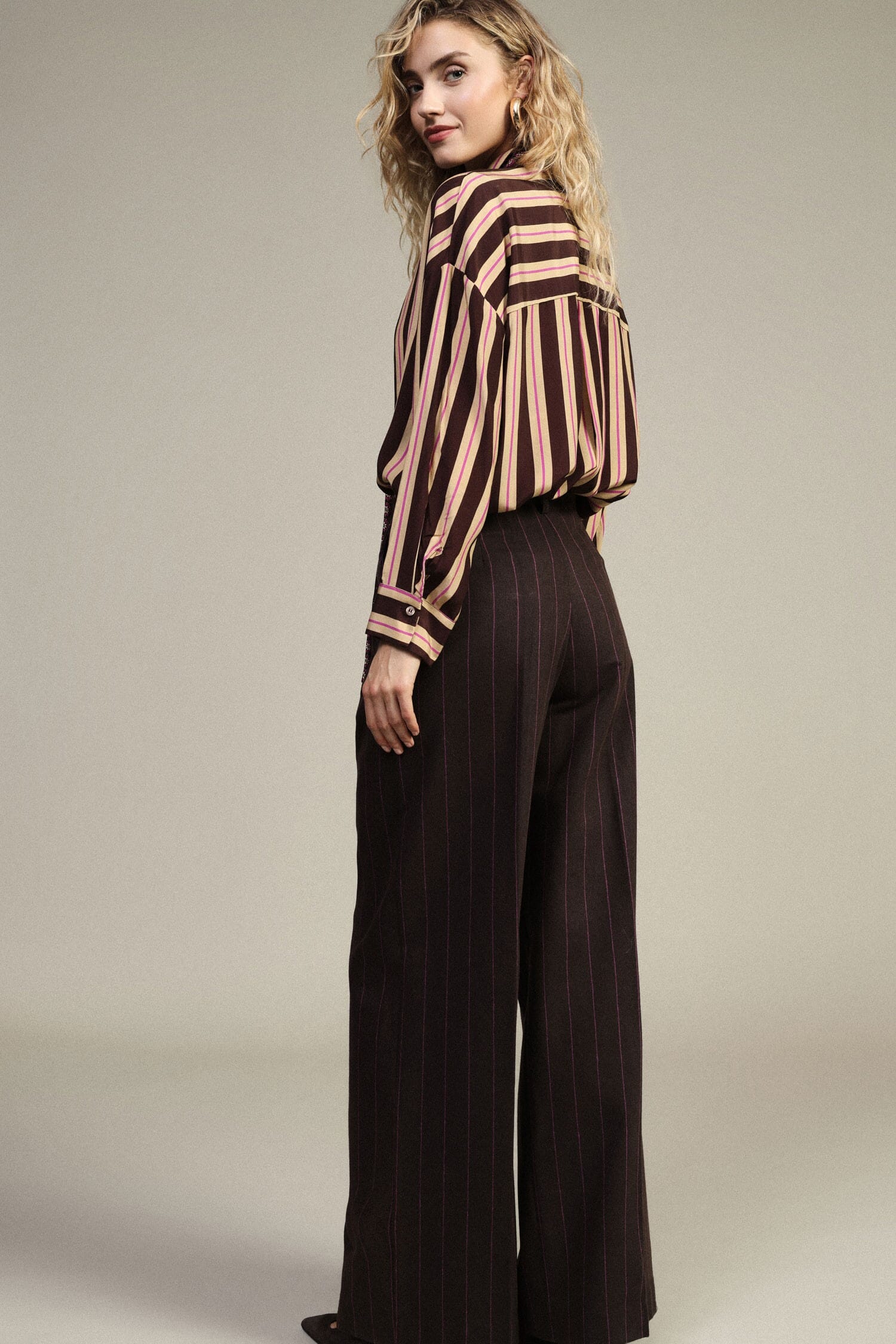 Pantaloni Palazzo A Vita Alta Con Pinstripe Dixie