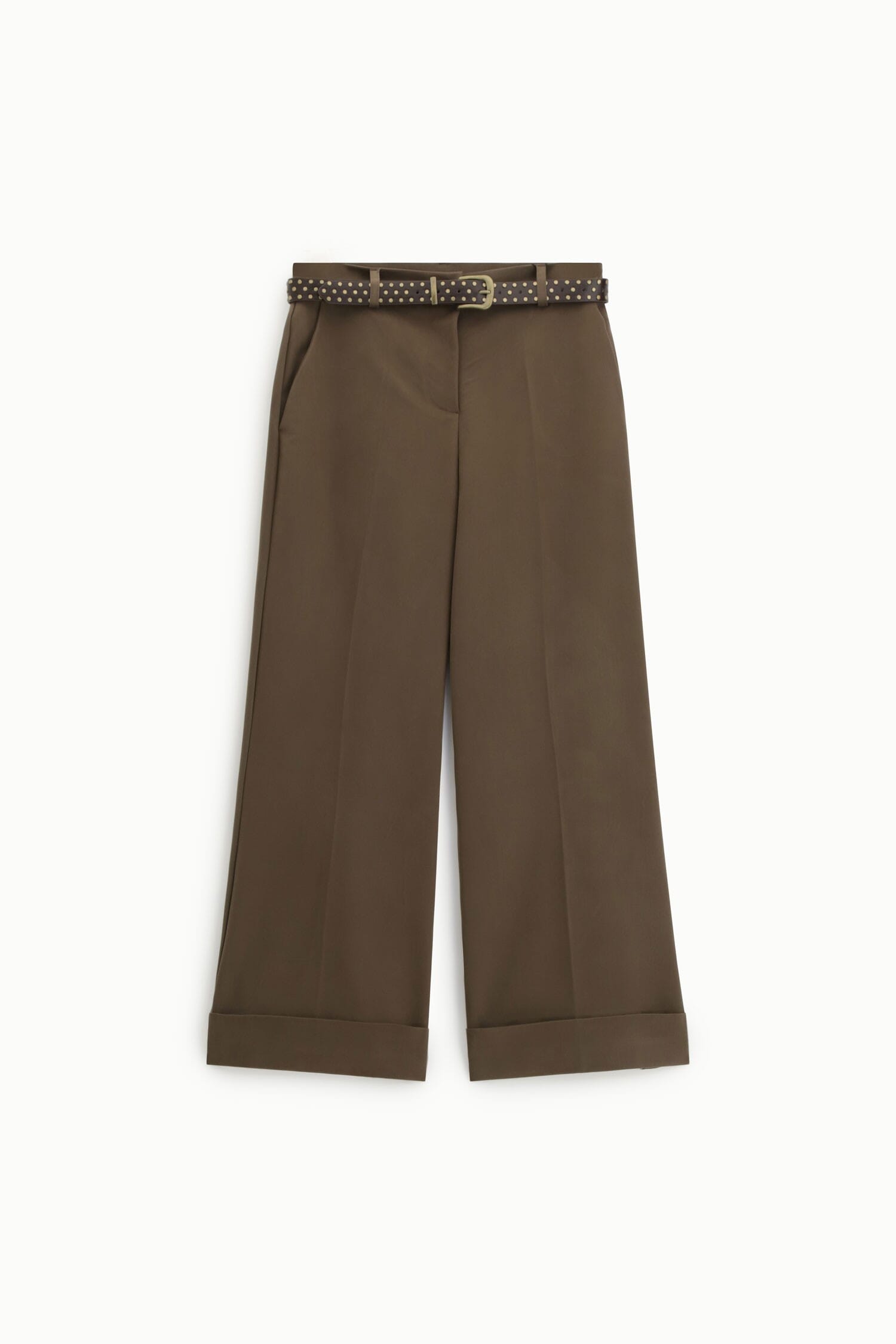 Pantaloni Palazzo Con Cintura Borchiata E Risvolto Dixie