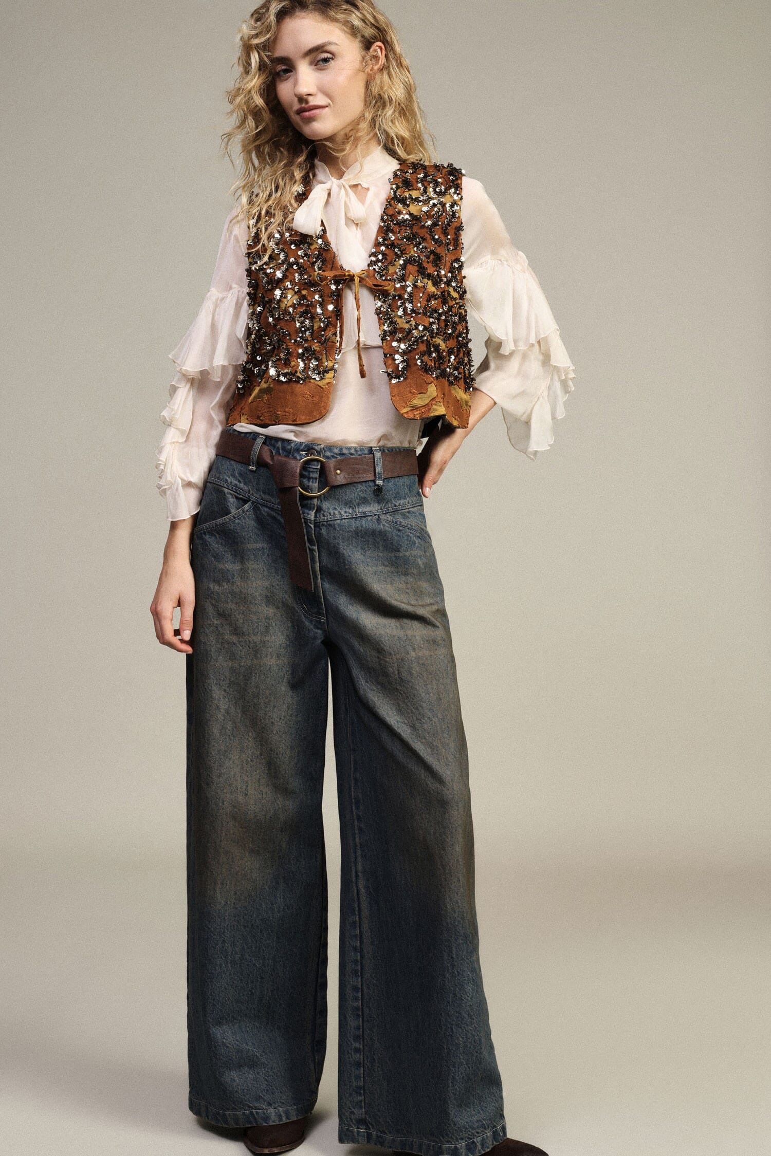 Jeans A Gamba Larga Vita Alta Con Cintura Dixie