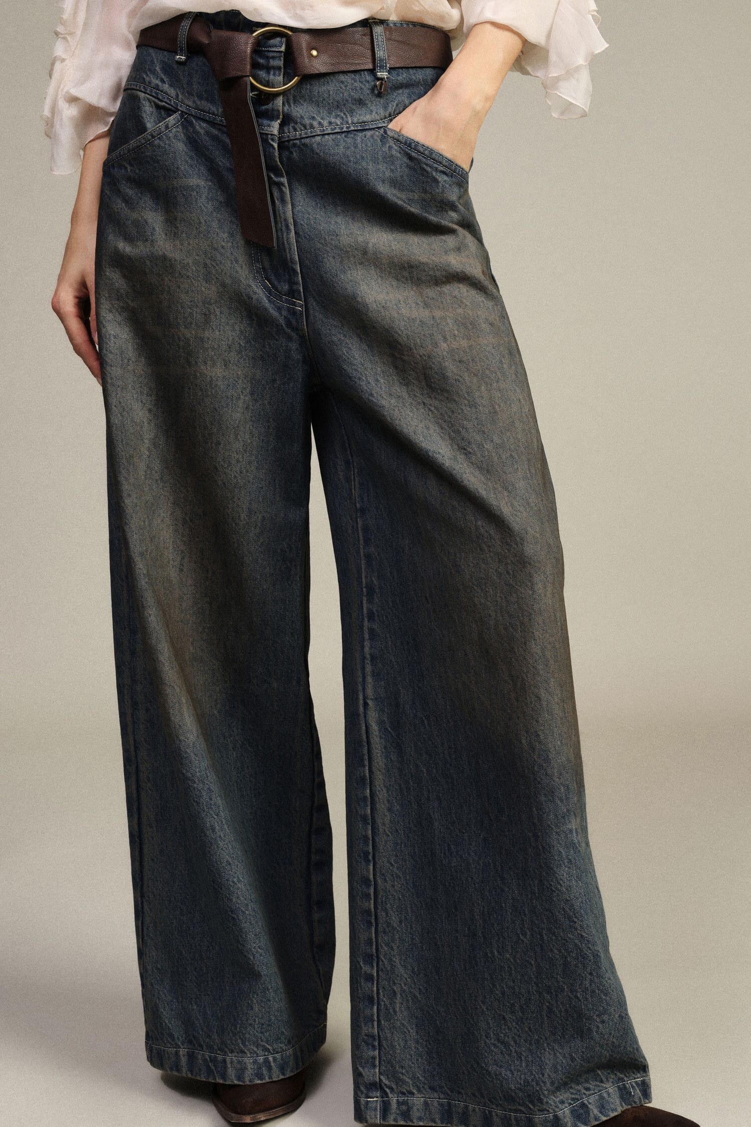 Jeans A Gamba Larga Vita Alta Con Cintura Dixie